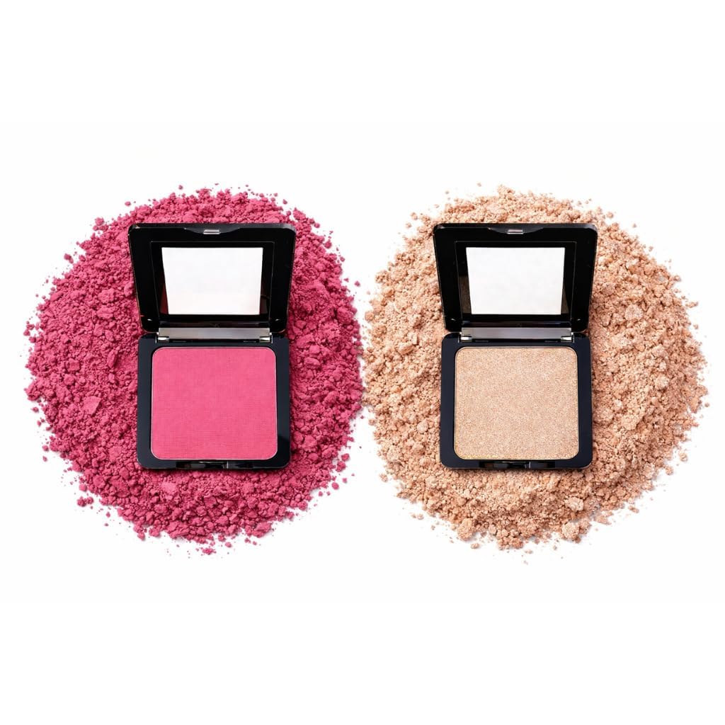Blush & Highlighter Combo | Matte Cheek Color With Shimmer Glow Duo | Smooth, Blendable Face Makeup For A Natural Radiant Finish