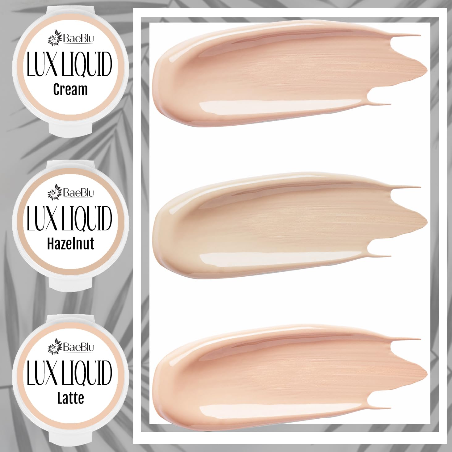 BaeBlu Organic LUX Liquid Foundation SAMPLES, Cream, Hazelnut, Latte