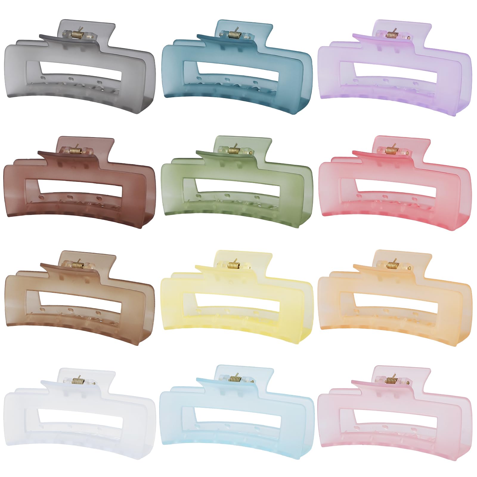 Sisiaipu 4.1 Inch Large Jumbo Jaw Square Clips For Thick Hair - 12 Pcs Bulk Hair Accessories For Women And Girls - Ice Cream
