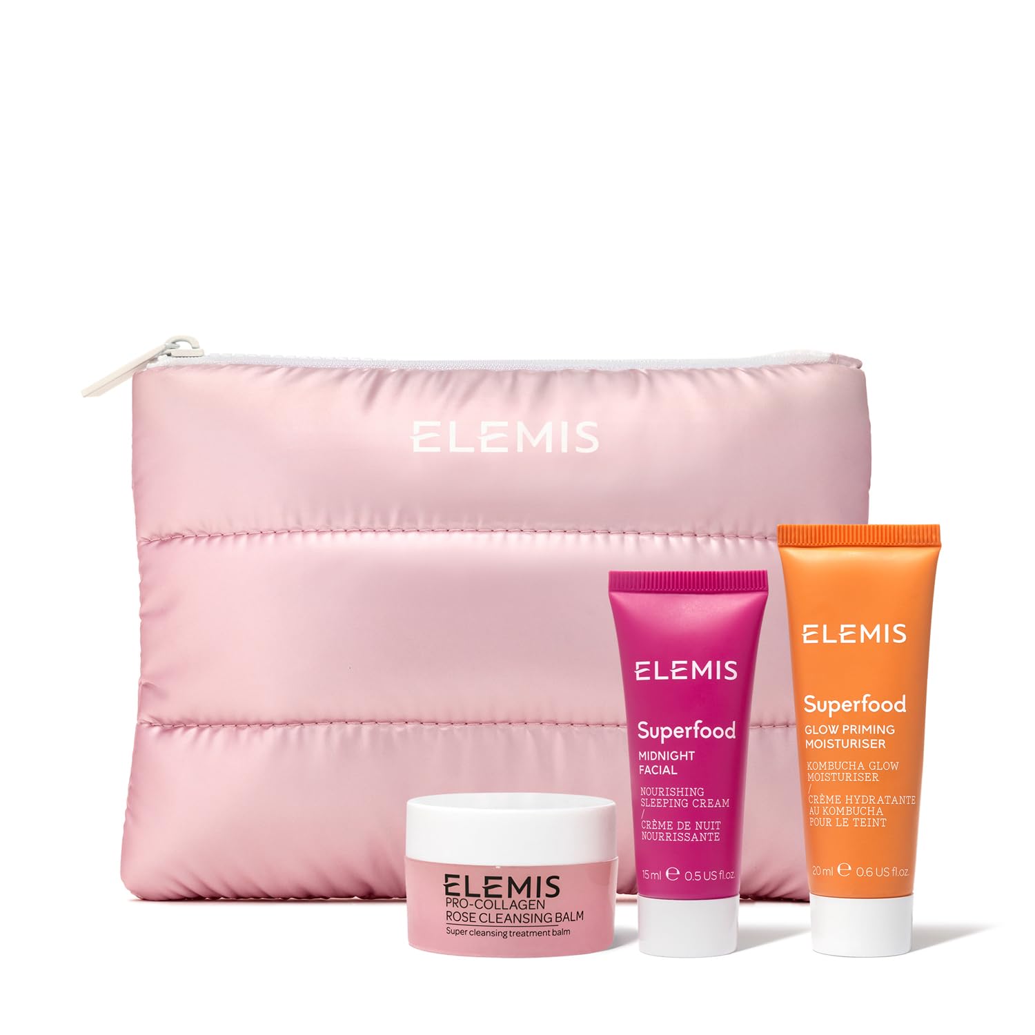 ELEMIS Way to Glow Skincare Kit, Travel Set with Travel-Size Rose Cleansing Balm, Glow Priming Moisturizer & Midnight Facial, No