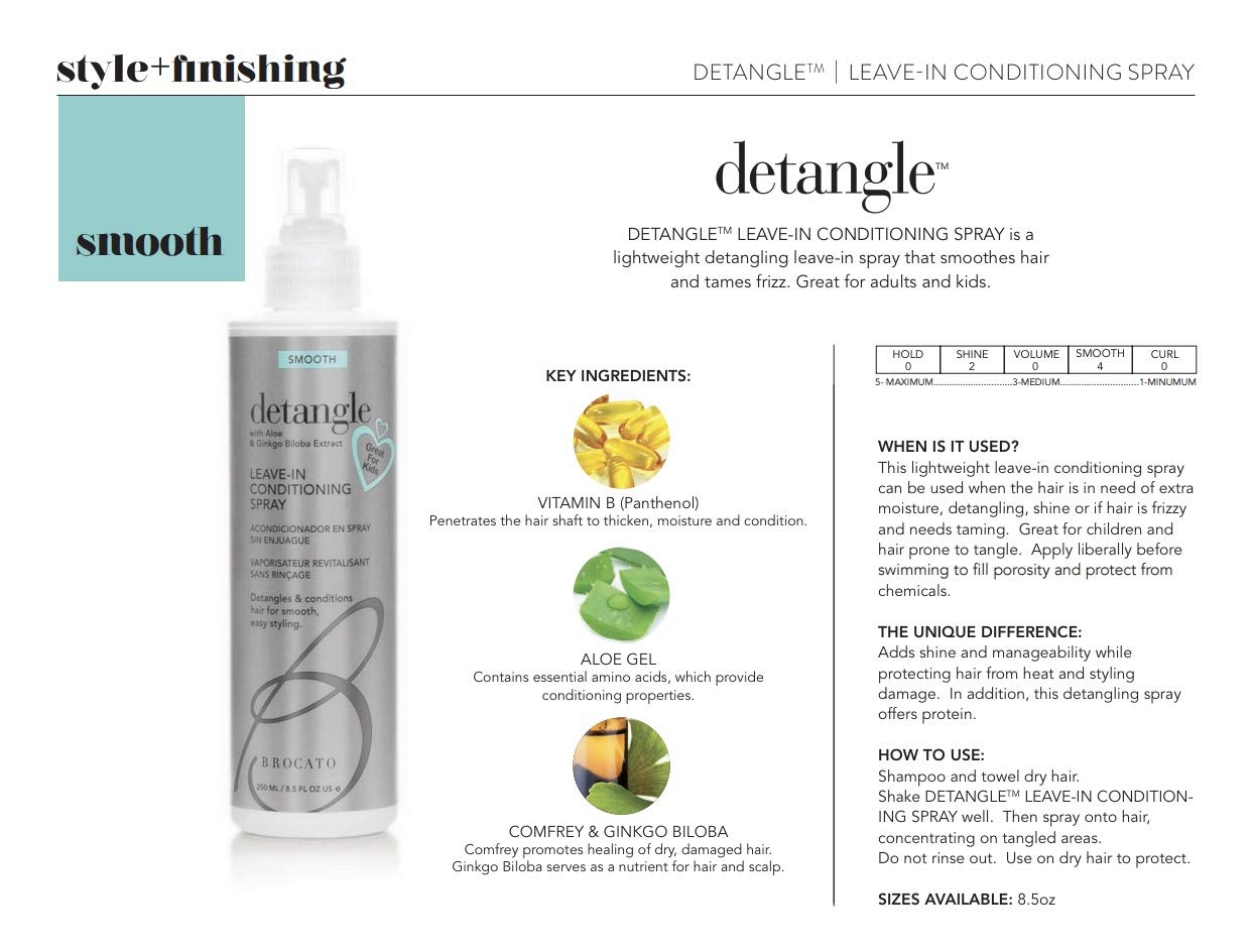 Brocato Detangle Leave In Conditioner Spray: Hair Detangler & Conditioning Spray for Women to Smooth Hair, Tame Frizz & Provide