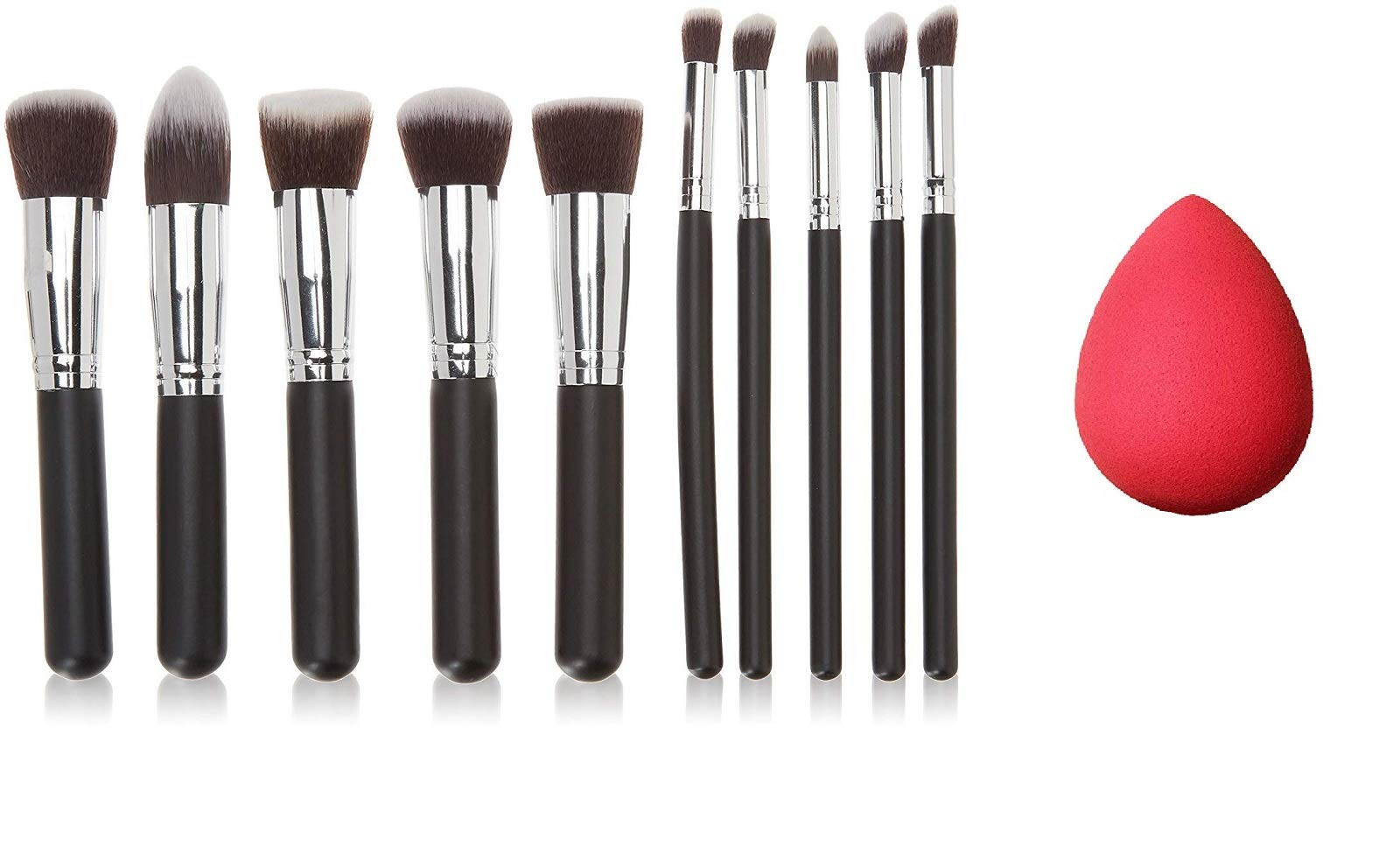 Angelie 10 Pcs Makeup Brushes Set Tool Pro Foundation Eyeliner Eyeshadow (Black) With Sponge Puff (Colour May Vary)