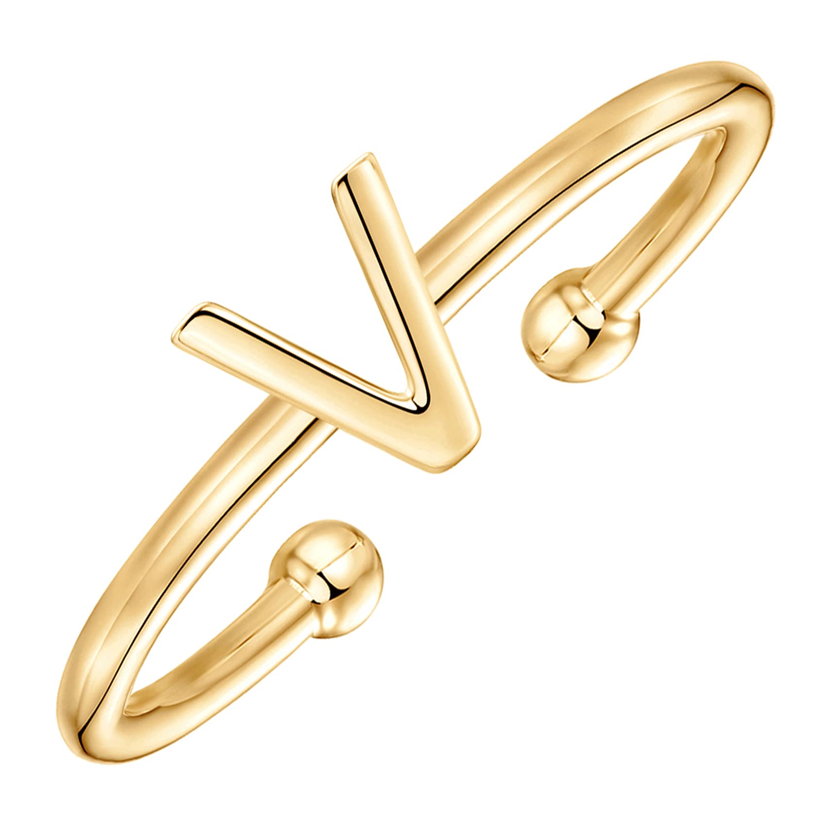 PAVOI 14K Yellow Gold Plated Initial Adjustable Ring - Women 's Initial Ring - Fashion Women - V Ring