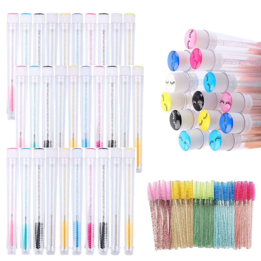 110 Pcs Disposable Mascara Brushes Diamond Eyelash Spoolies Makeup Brush Mascara Wand in Sanitary Tube Lash Supplies