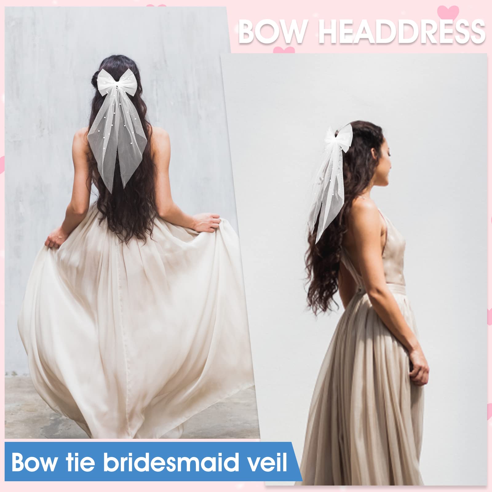 Bridal Pearl Hair Bow Veil Bridesmaid Large Hair Bow Wedding Veil with Barrette Bachelorette Party Decorations Bridal Bridesmaid