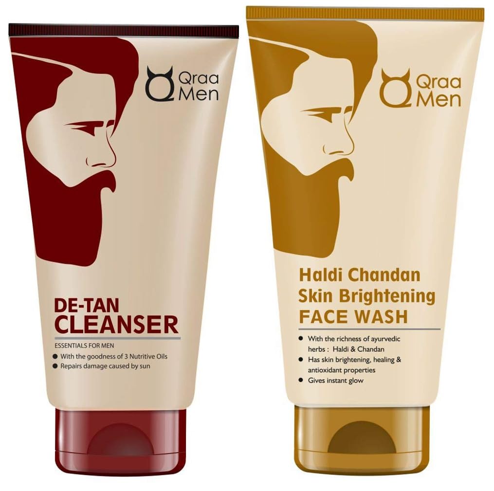 Qraa Haldi Chandan Skin Brightening/Lightening Face Wash For Oil/Acne/Pimple Control, 100G & Men DeTan Cleanser/Wash For Men Fo