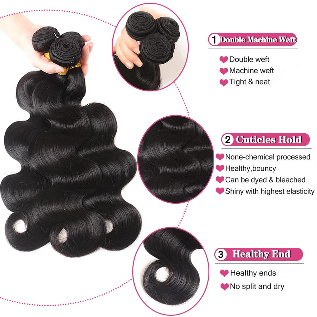 Body Wave Bundles Human Hair 100% Unprocessed Brazilian Virgin Human Hair Body Wave Bundles For Women 10A Ocean Wave 3 Bundles 1