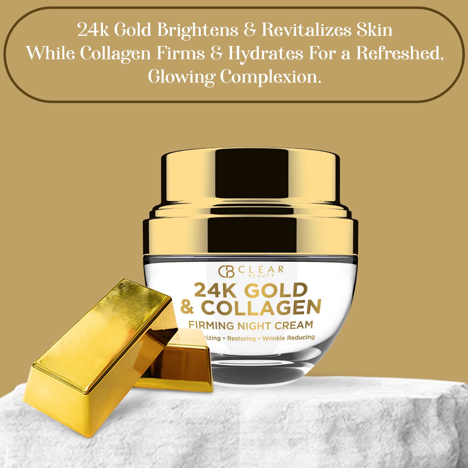 Clear Beauty 24K Gold & Collagen Night Face Moisturizer - Dermatologist Tested, Reduces Age Spots, Fine Lines & Wrinkles, Liftin