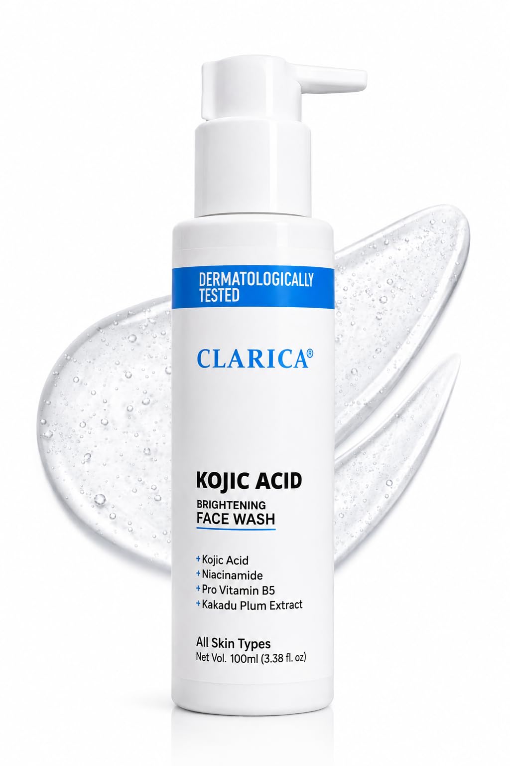 Clarica Kojic Acid Brightening Face Wash | Reduces Dark Spots, Pigmentation & Tan | With Lactic Acid, Papaya Enzyme & Niacinamid