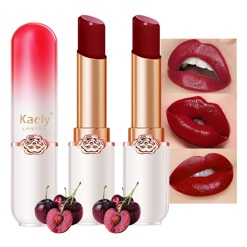 Kaely 2Pcs Hydrating Honey Lipstick Tinted Lip Balm, Black Red Cherry Color Changing PH Lipstick Makeup, Korean Magic Lip Stain 