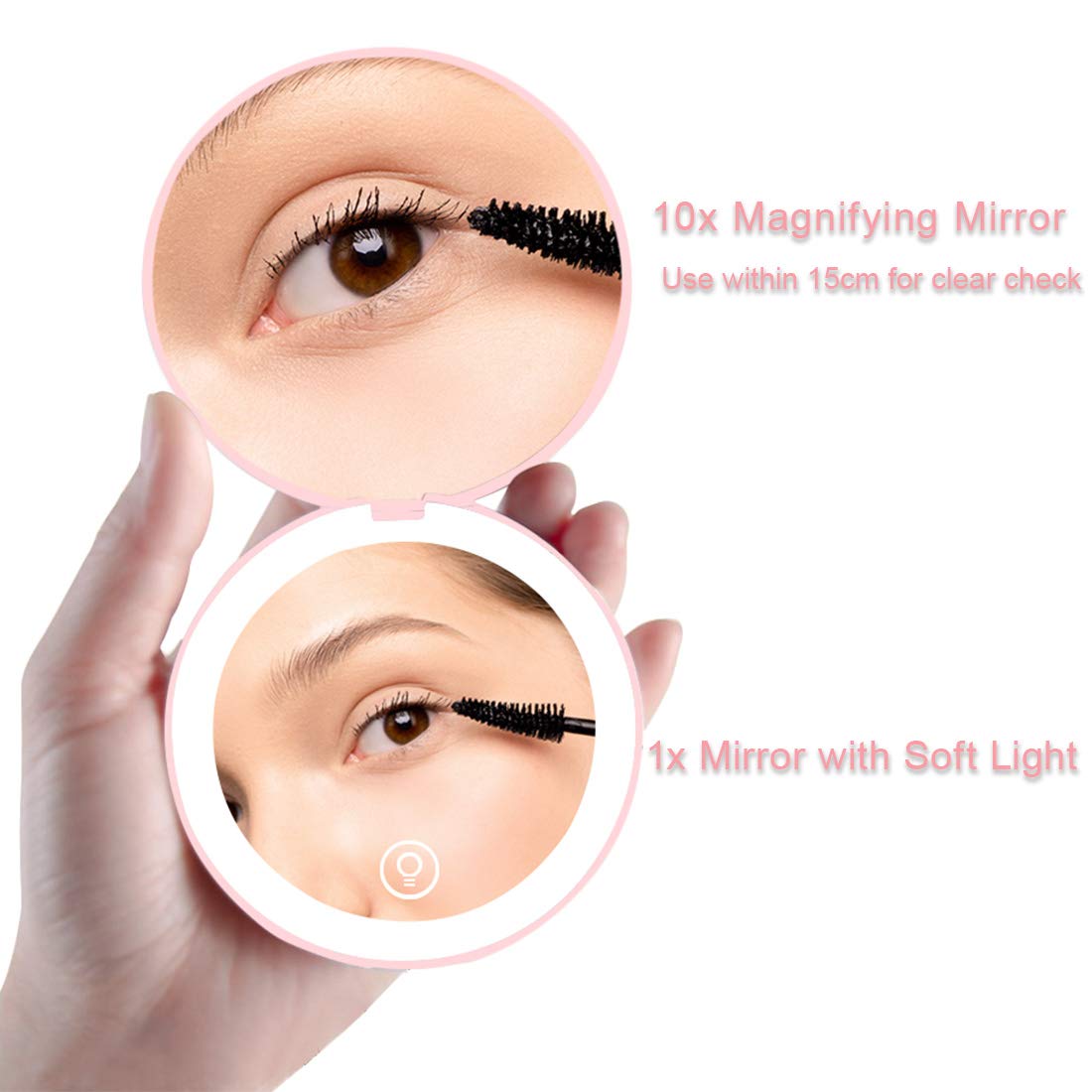 Milishow 2Pc Compact Mirror With Led Light,1X/10X Magnifying Rechargeable Mirror,3.5In Pocket Mirror, Dimmable Travel Mirror For