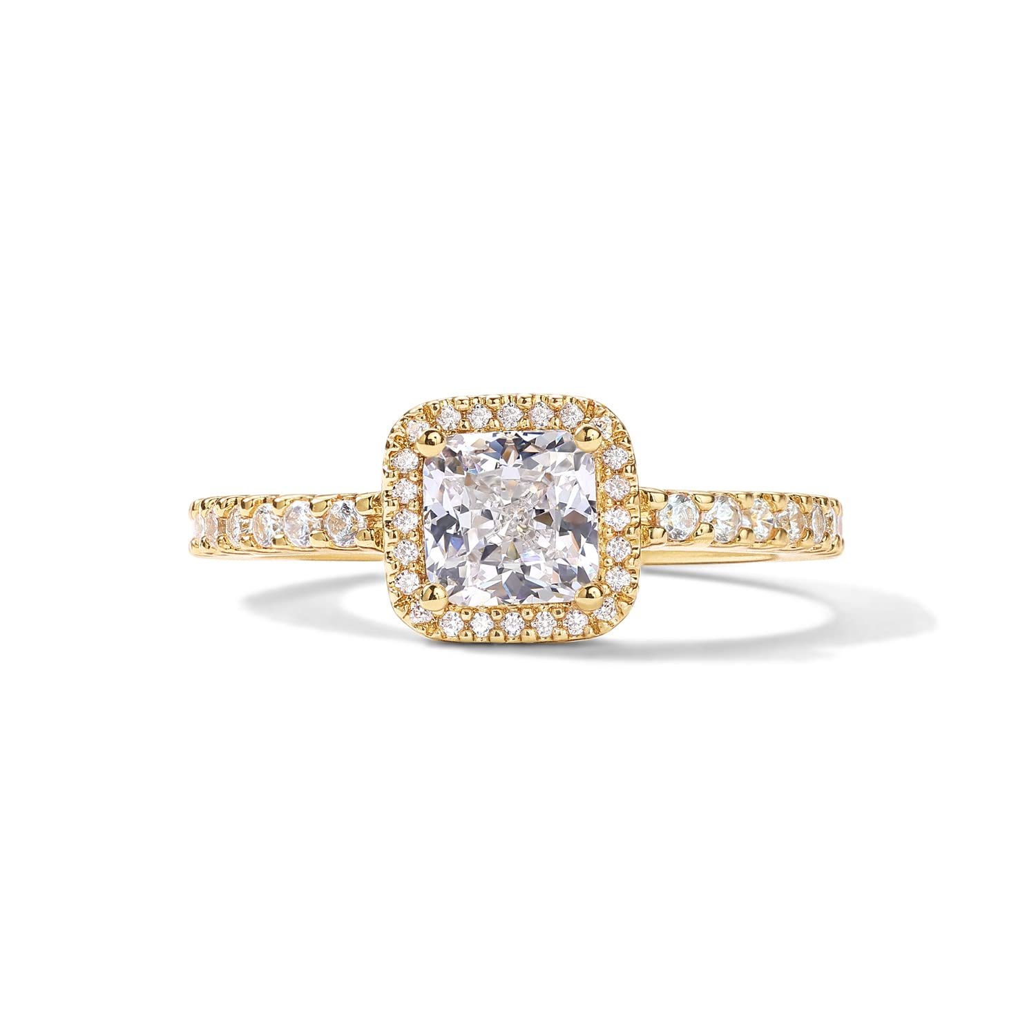 PAVOI 14K Gold Plated Square Halo Ring for Women | Promise Rings for Her (Yellow Gold, 6)