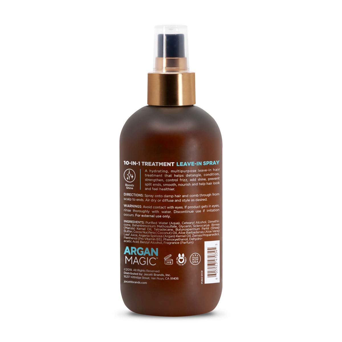 Argan Magic 10 in 1 Hair Treatment Leave-In Spray, 8 Fl Oz, Paraben & Cruelty Free, for All Hair Types, Model 47034, Brown