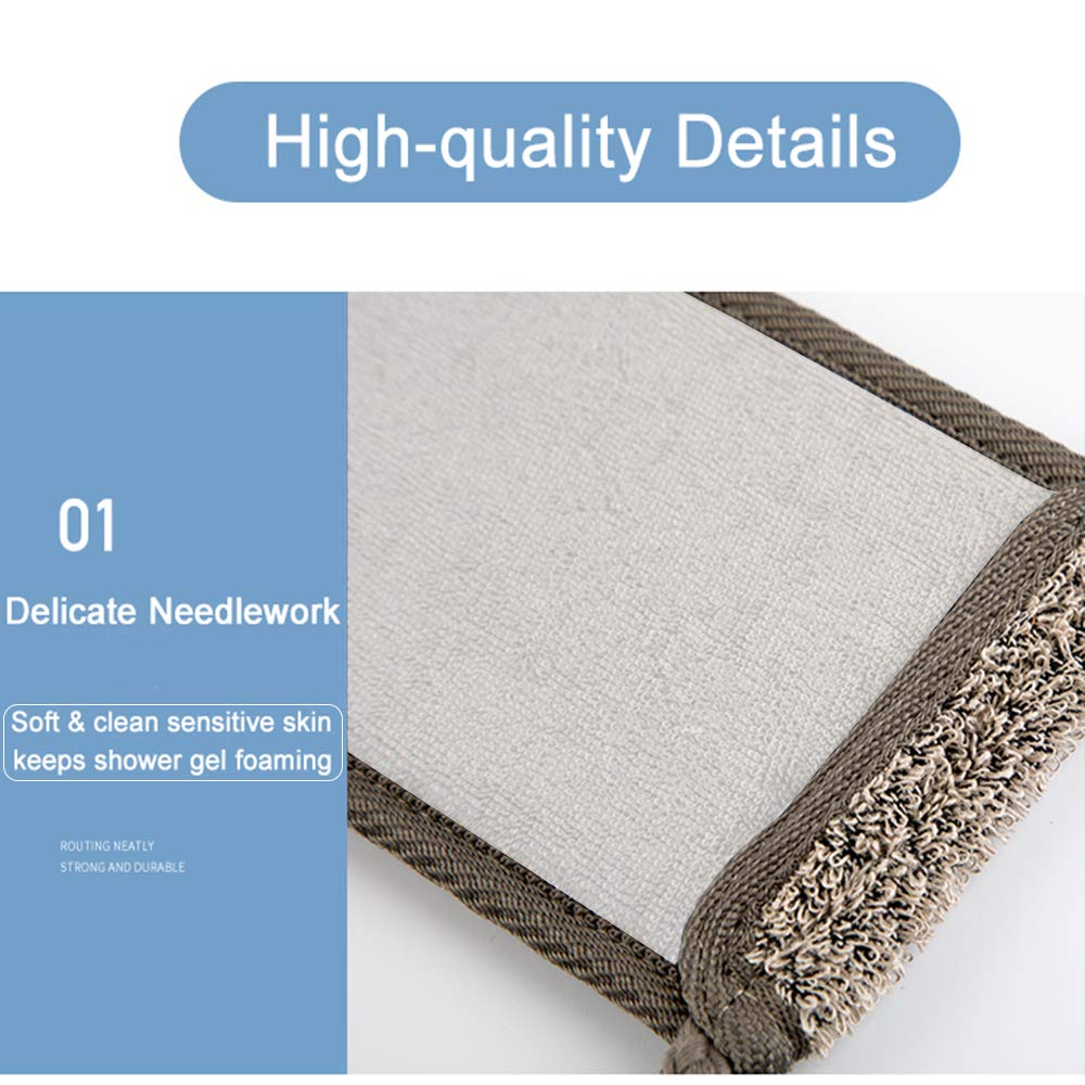 IYOOH Loofah Back Scrubber - Natural Flax Exfoliator, Dual-Sided, Extra Long, White Cotton-Bottom, 1 Count for Men & Women