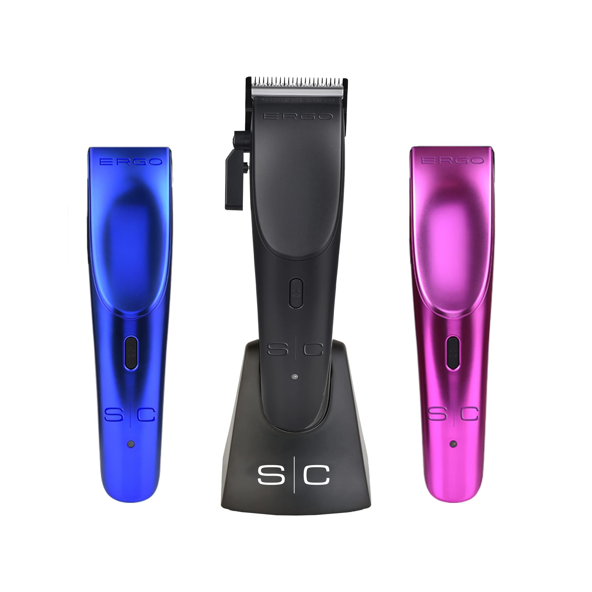 Stylecraft Ergo Professional Microchipped Magnetic Clipper With 5 Guards, Charging Stand, And 3 Customizable Colored Lids (Black
