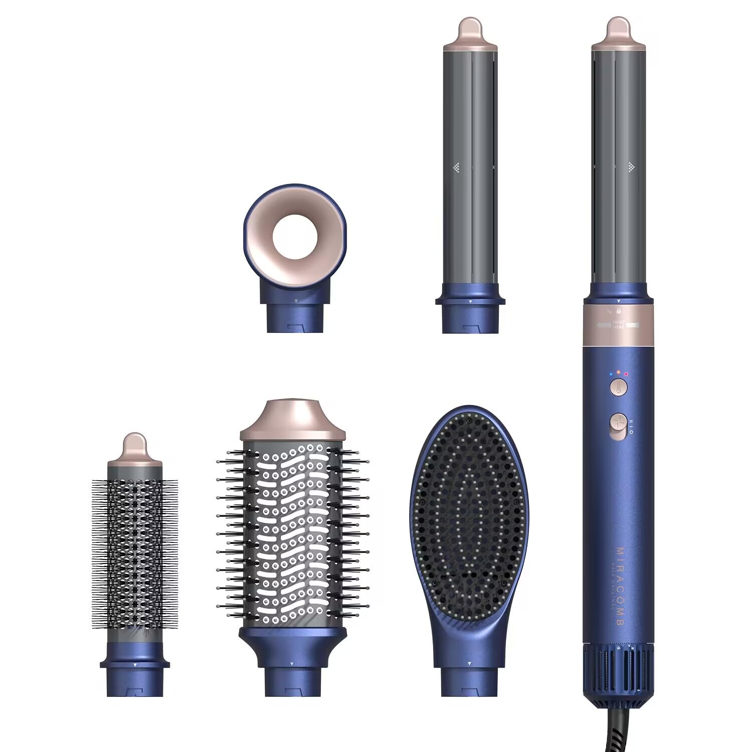 Hair Dryer Brush Professional Hair Multi-Stylers - MIRACOMB Ionic Hot Air Styling System with Auto Wrap Curlers, Brushless Motor