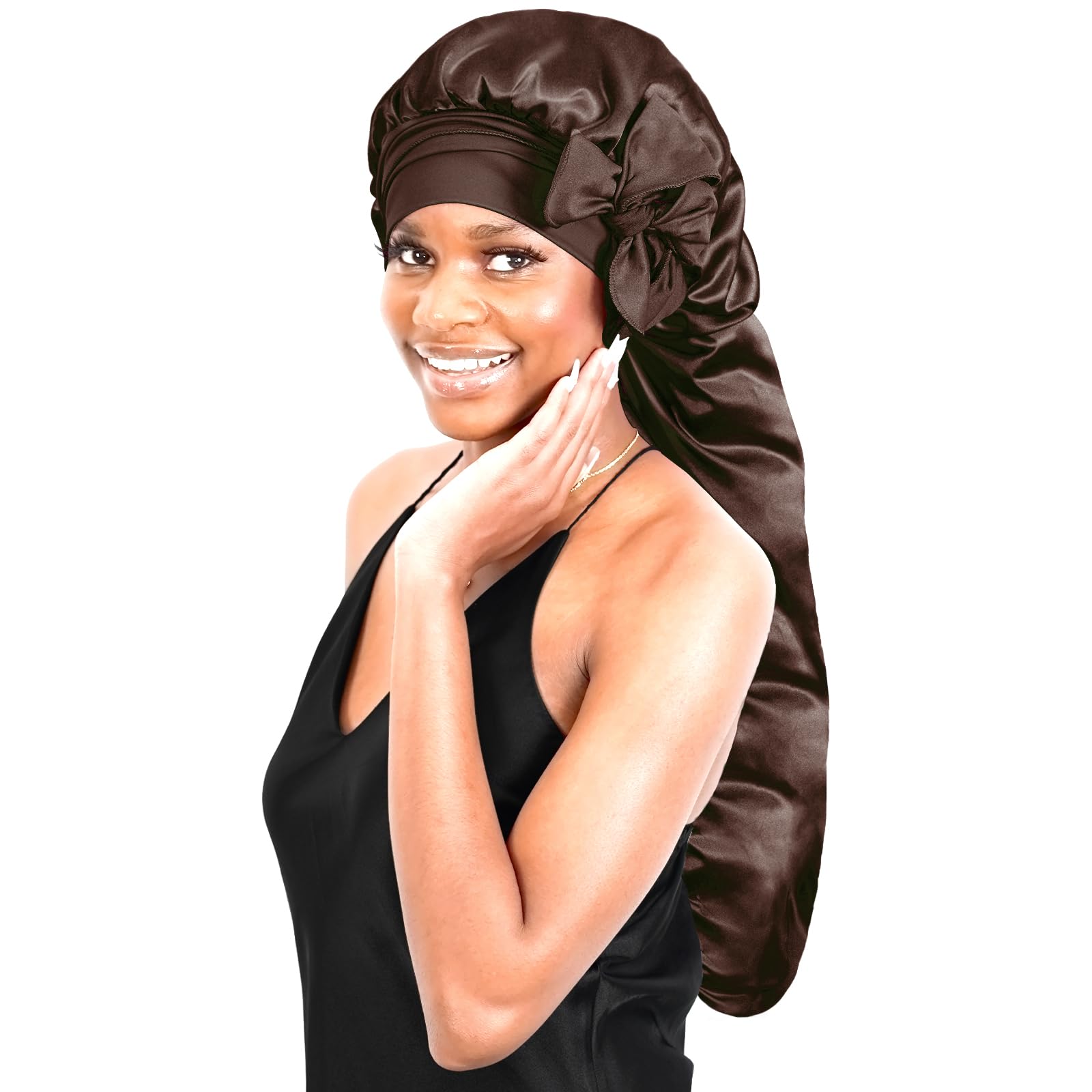 BONNET QUEEN Silk Bonnet for Sleeping Women Braid Bonnet for Long Hair Satin Bonnet with Tie Band Hair Bonnet for Braids Night S