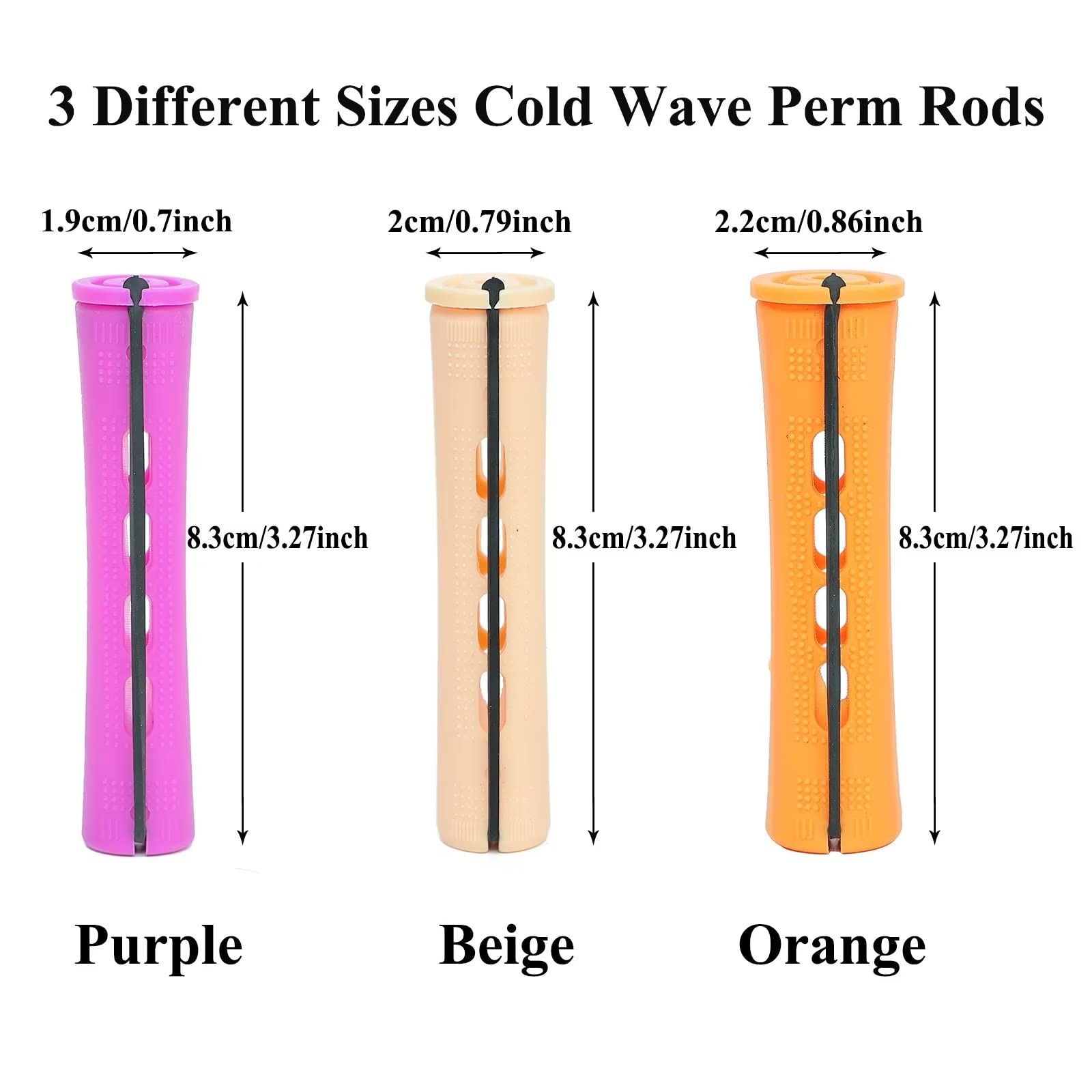 60 Pieces Hair Perm Rods Set for Natural Hair 3 Sizes Plastic Cold Wave Rods Non-Slip Hair Rollers for Women Heatless Perming Ro