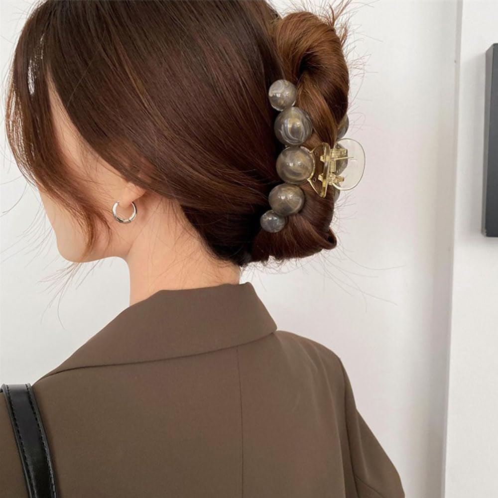 Large Grey Pearl Hair Claw Clips - Elegant Non-Slip Clamps With Strong Hold For Thick Or Thin Hair, Stylish Hair Accessories