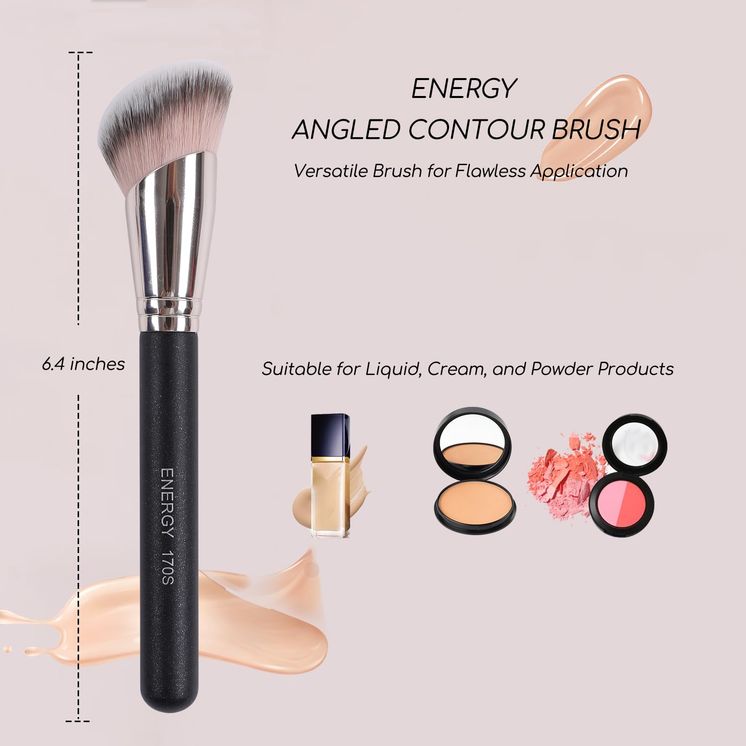 Energy Contour Foundation Brush Angled Powder Makeup Brush For Liquid Cream Powder Blush Bronzer Blending Buffing Vegan Syntheti