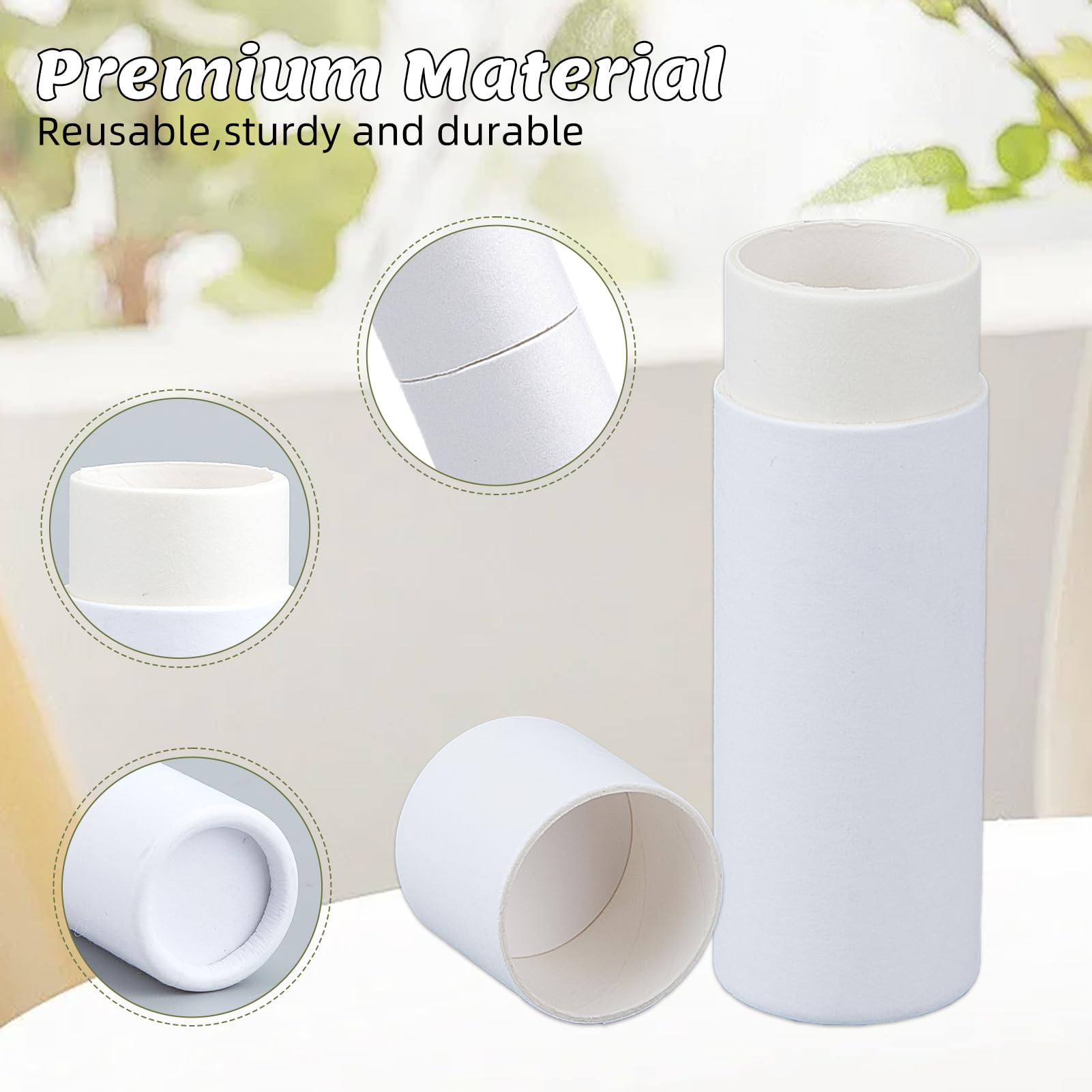 NICENEEDED 20 Pcs Empty Paperboard Lip Balm Tubes, Refillable Kraft Paper Lipstick Tube, Round Cardboard Lip Gloss Container Sol