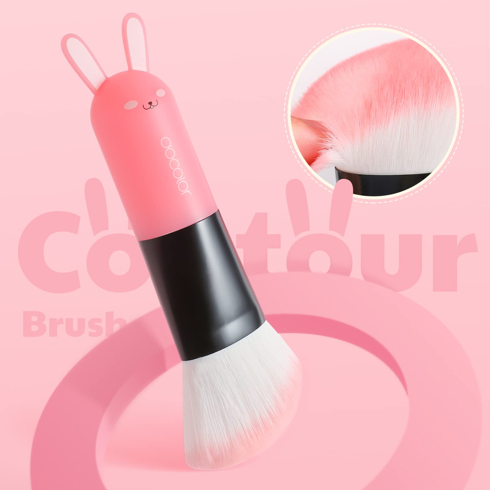 Docolor Contour Brush Angled Blush Face Makeup Brush Bronzer Kabuki Make Up Brush Synthetic Hairs, Pink Rabbit Contour Brush