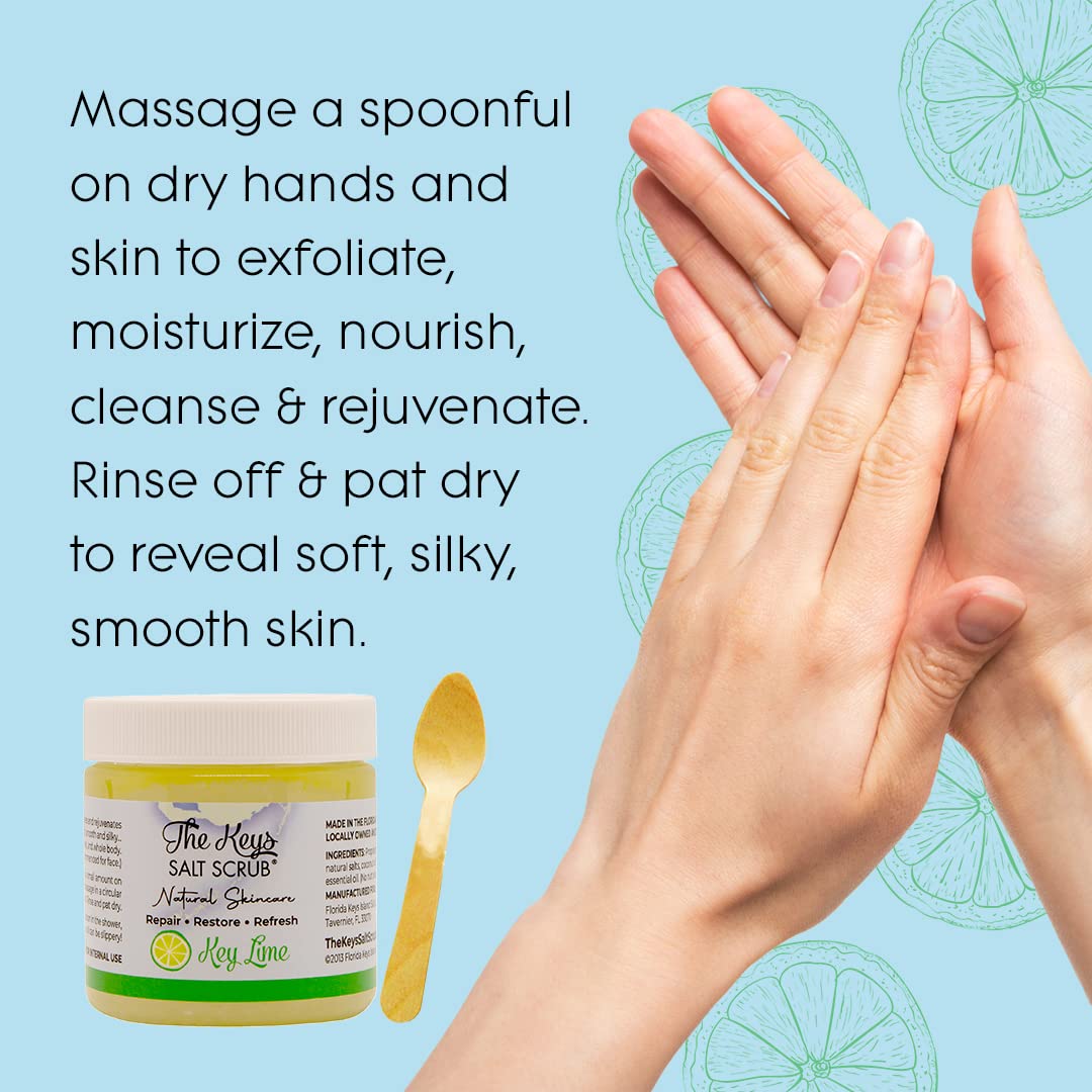 The Keys Sea Salt Scrub - Exfoliating Body Scrub & Wooden Spoon Foot Scrub & Hand Scrub For Men, Women - Made With Pure Florida