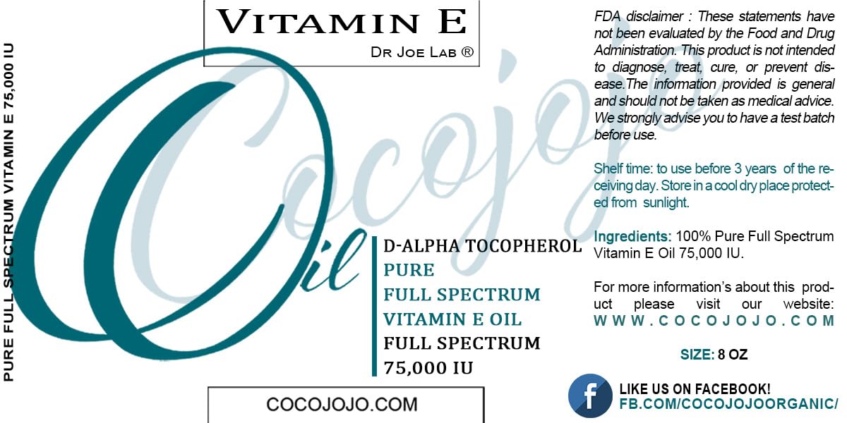 Vitamin E Oil - 100% Pure & Undiluted, Full Spectrum, Alpha Tocopherol, 75,000 Iu - 8 Oz - For Skin, Hair, Nails, Body Care Hydr