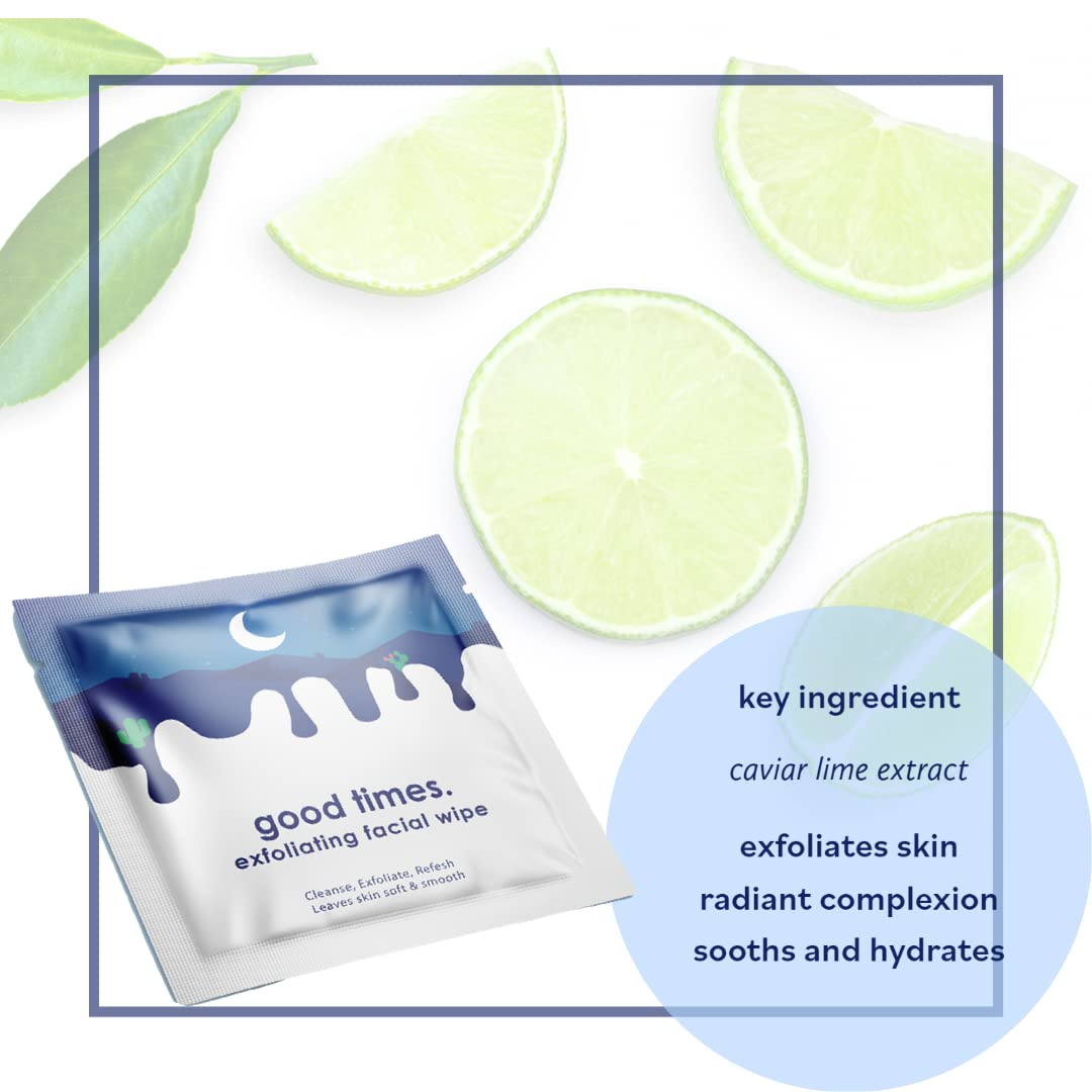 Eco-Beauty Good Times Waterless Daily Gentle Exfoliating Face Wipes Individually Wrapped Pre-Moistened Packet Cleanse, Exfoliate