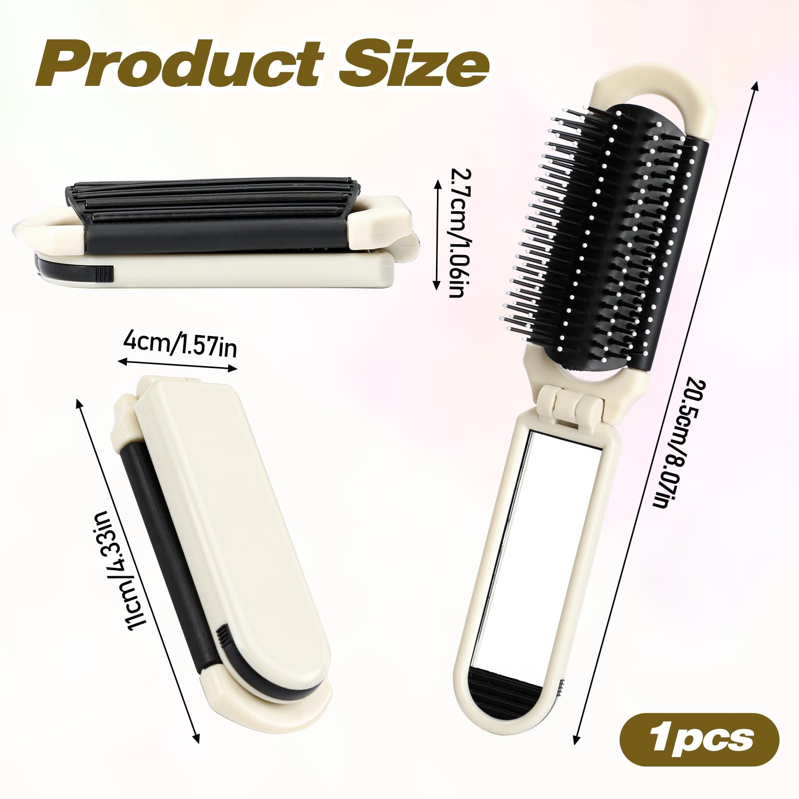 Foldable Travel Hair Brush With Mirror Collapsable Pocket Size Brush Mini Hair Brush Massage Comb Compact Hair Brush Hair Stylin