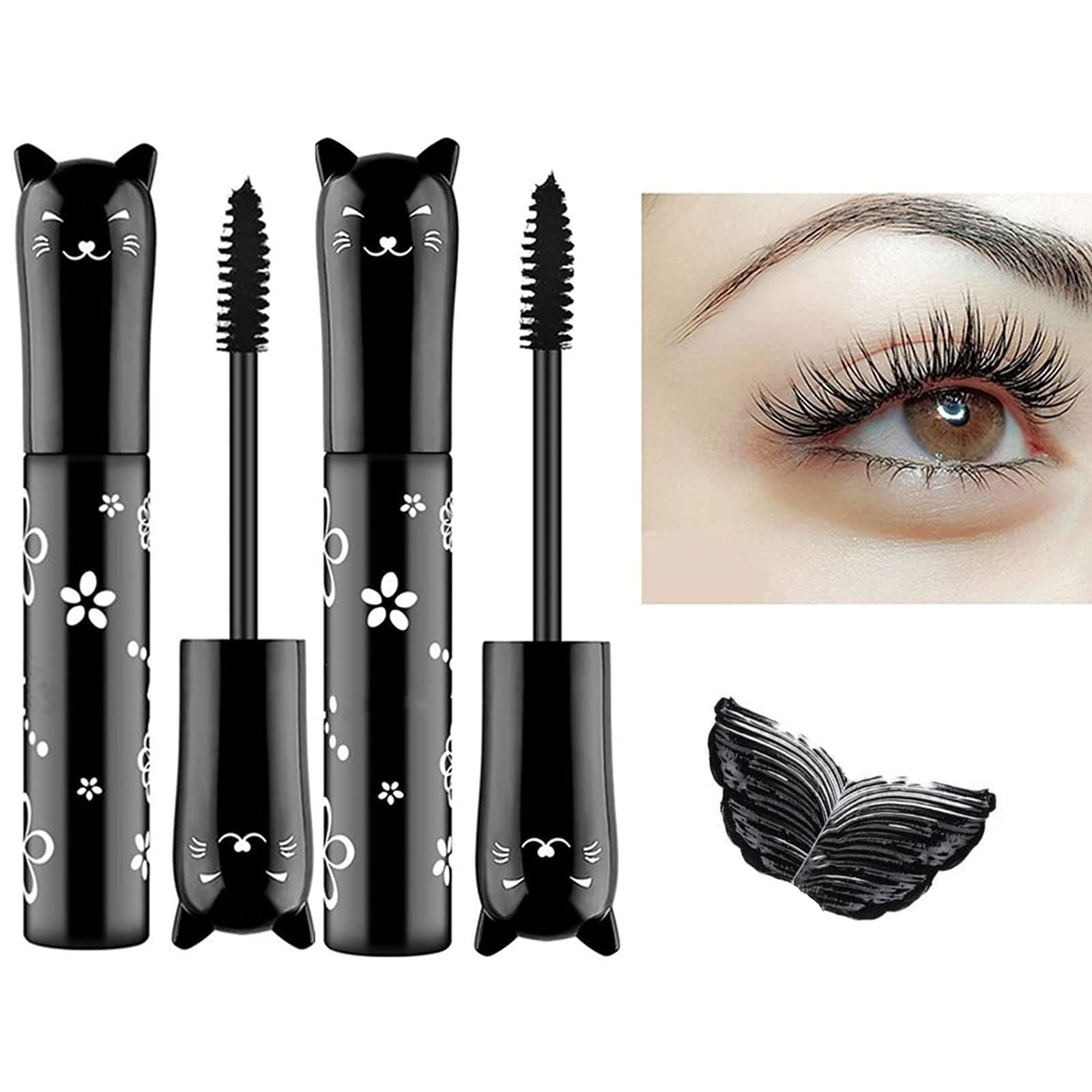 Lgszgdcn 2 Pcs Black Cat Eye Mascara Eyes Makeup Color Mascara Waterproof Fast Dry Eyelashes Curling Lengthening Makeup Eye Leng