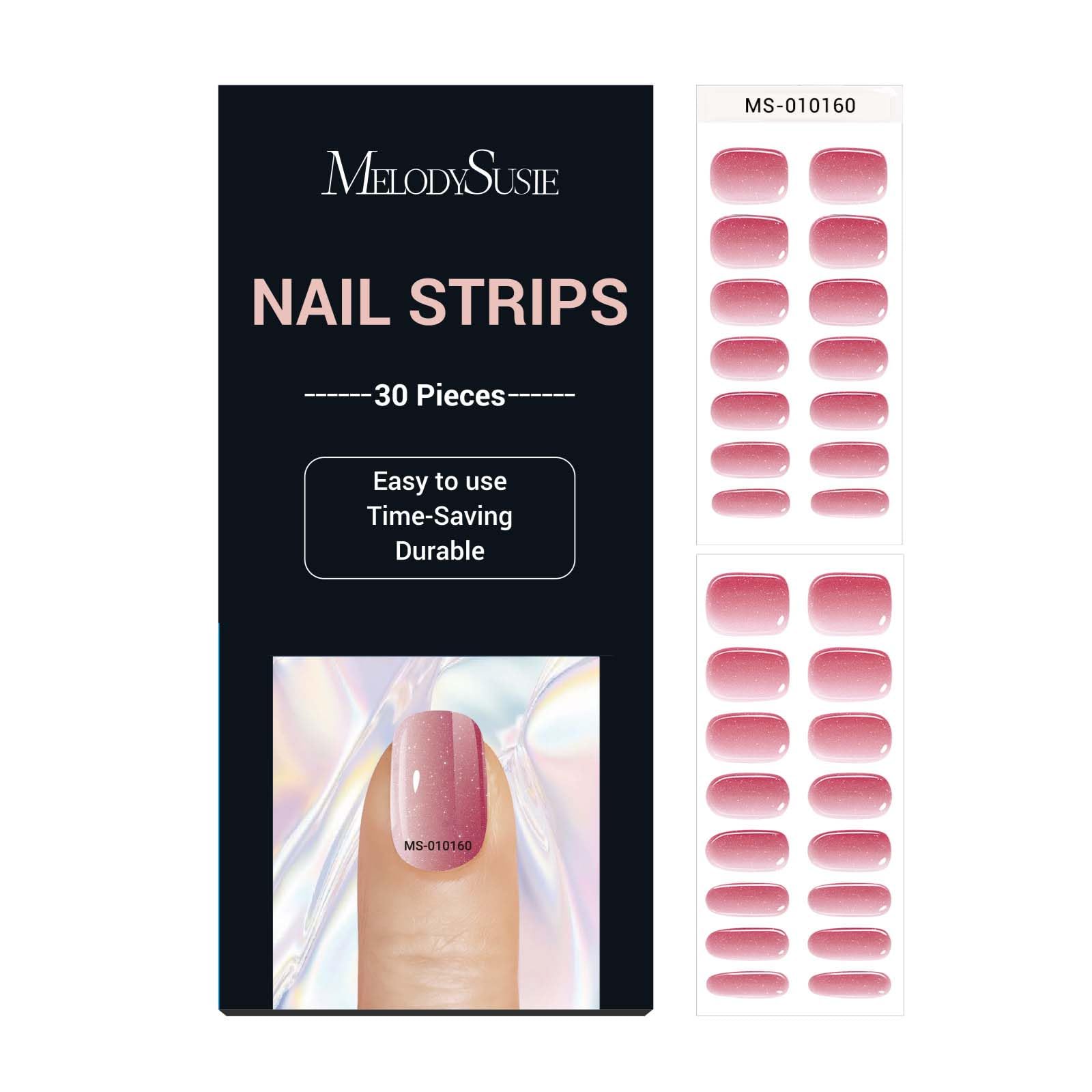 MelodySusie Semi Cured Gel Nail Strips (Gradient Pink)- Works with Nail lamp, Salon-Quality, Long Lasting, Easy to Apply & Remov
