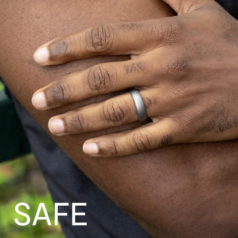 Silicone Wedding Ring - Dome Style With Middle Line - Black-Silver By Roq For Men - 10 Mm Ring