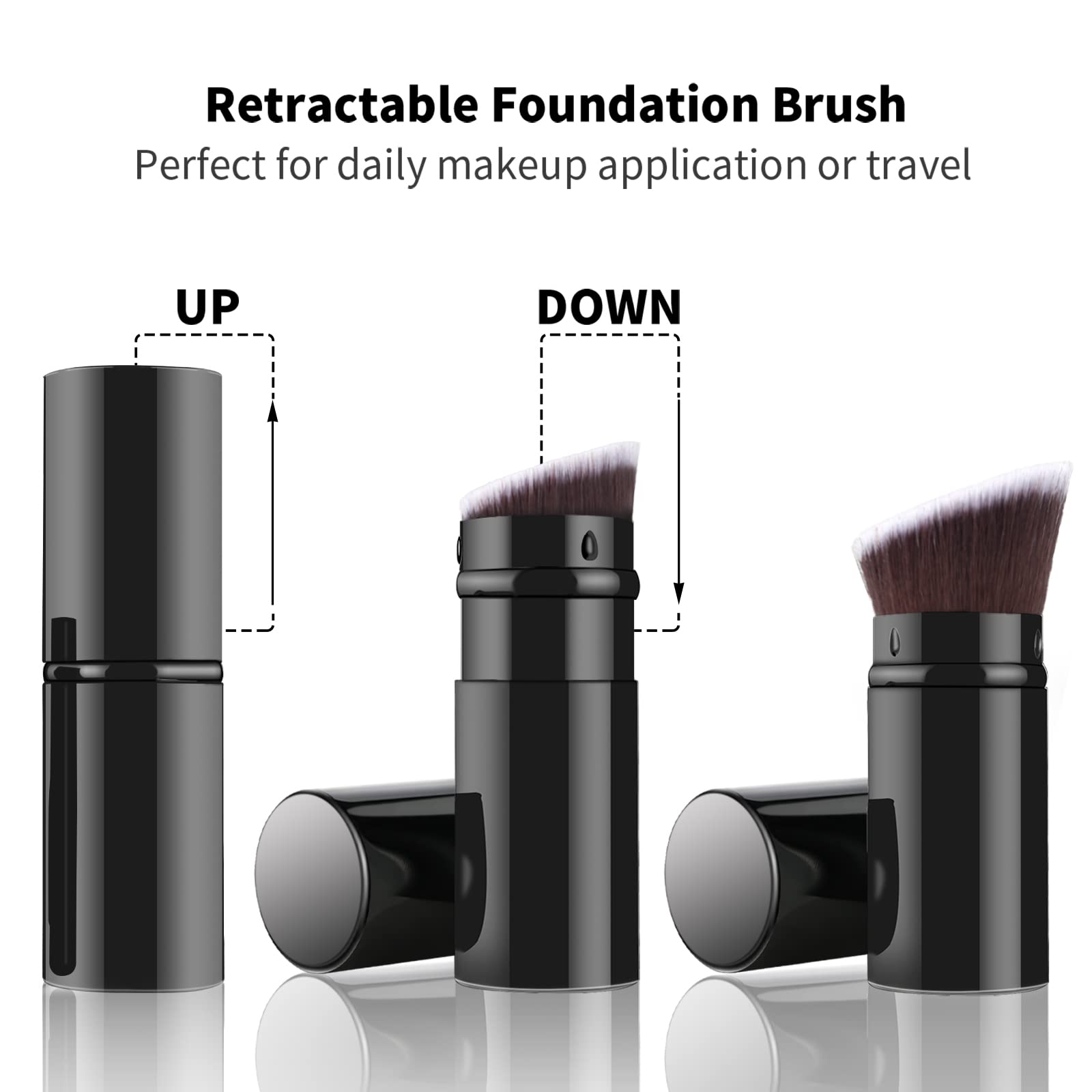 Falliny Retractable Foundation Makeup Brushes, Travel Angled Kabuki Powder Brush Liquid Foundation Sunscreen Brush With Cover Pe