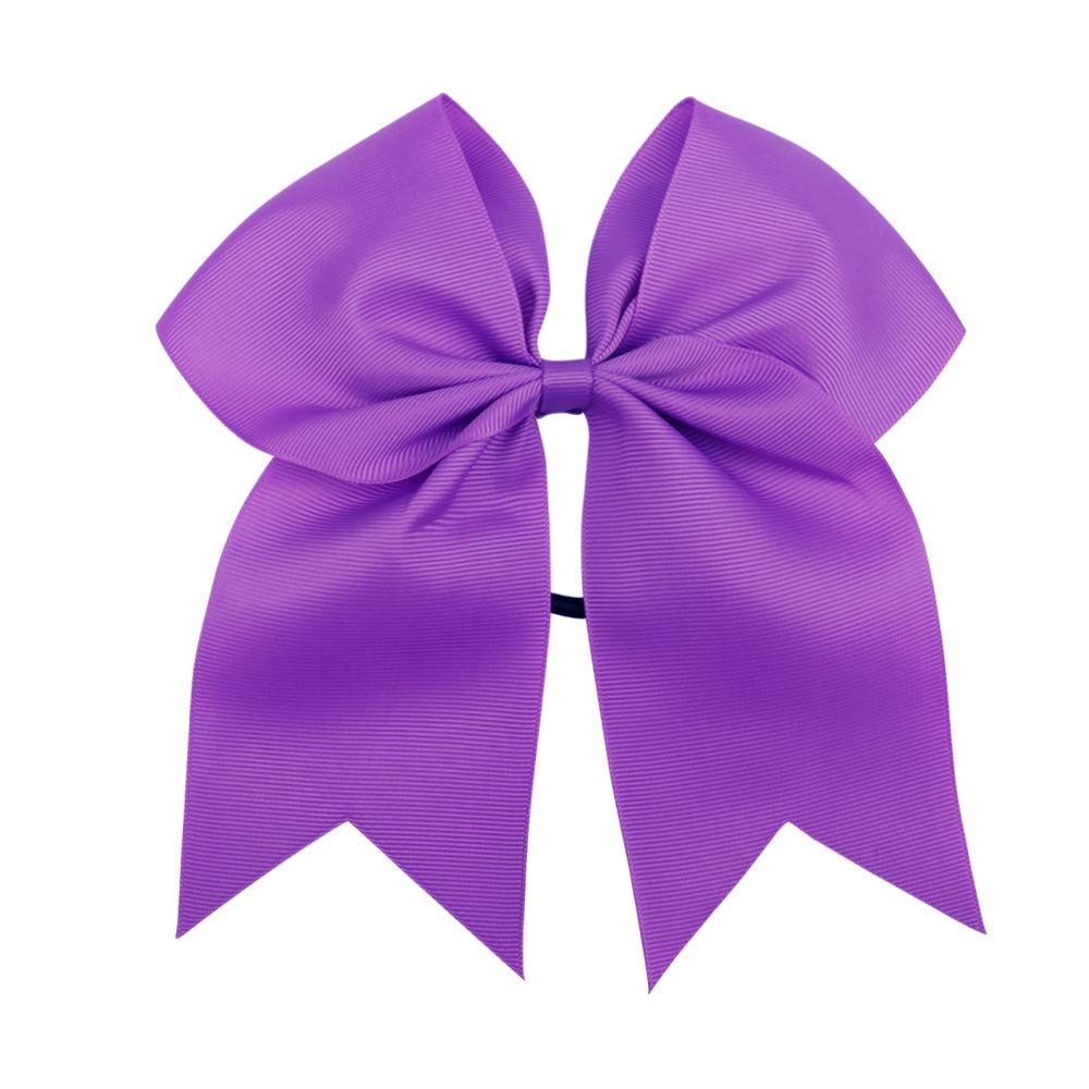 16Pcs 8 Large Cheer Hair Bows Ponytail Holder Elastic Band Handmade For Cheerleading Teen Girls College Sports (16 Pcs) (Purple)