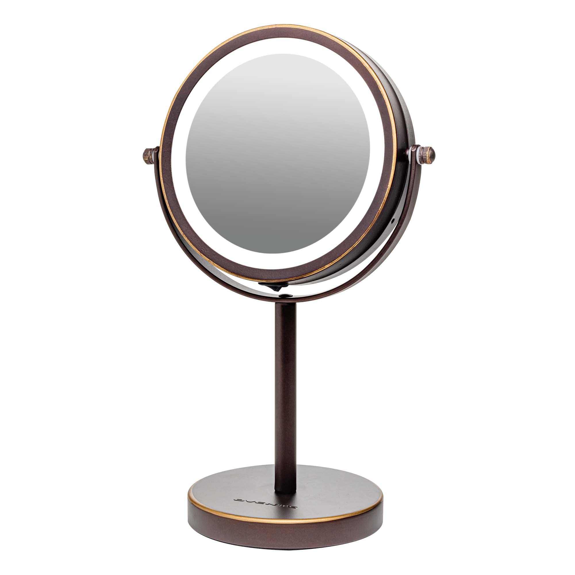 Ovente Lighted Vanity Mirror 6 Inch Table Top 1X 7X Magnification Led 360 Adjustable Double Sided Spinning Personal Makeup Stand