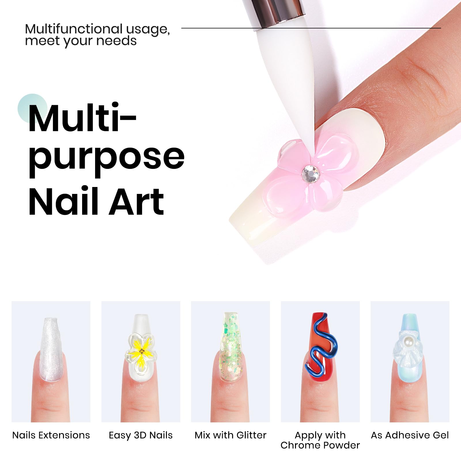 Mizhse Solid Builder Gel For Nails Kit: 2Pcs 30G Pearl White & Clear Hard Gel For Nails 3D Nail Gel With Nail Forms 3D Silicone
