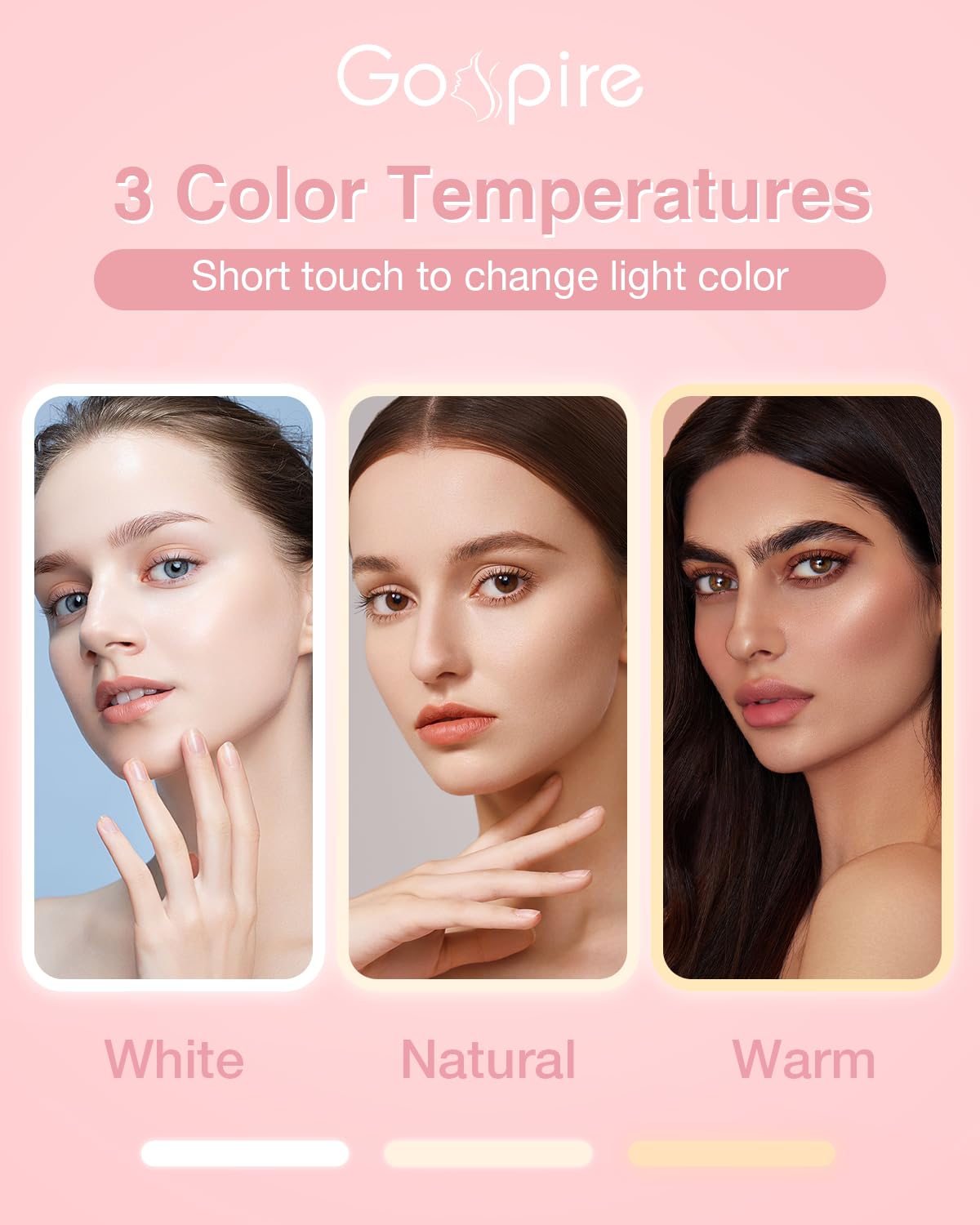 Gospire Ultra-Slim Lighted Travel Makeup Mirror With Lights And Magnification, Rechargeable 3X Magnifying Mirror With 3 Light Co