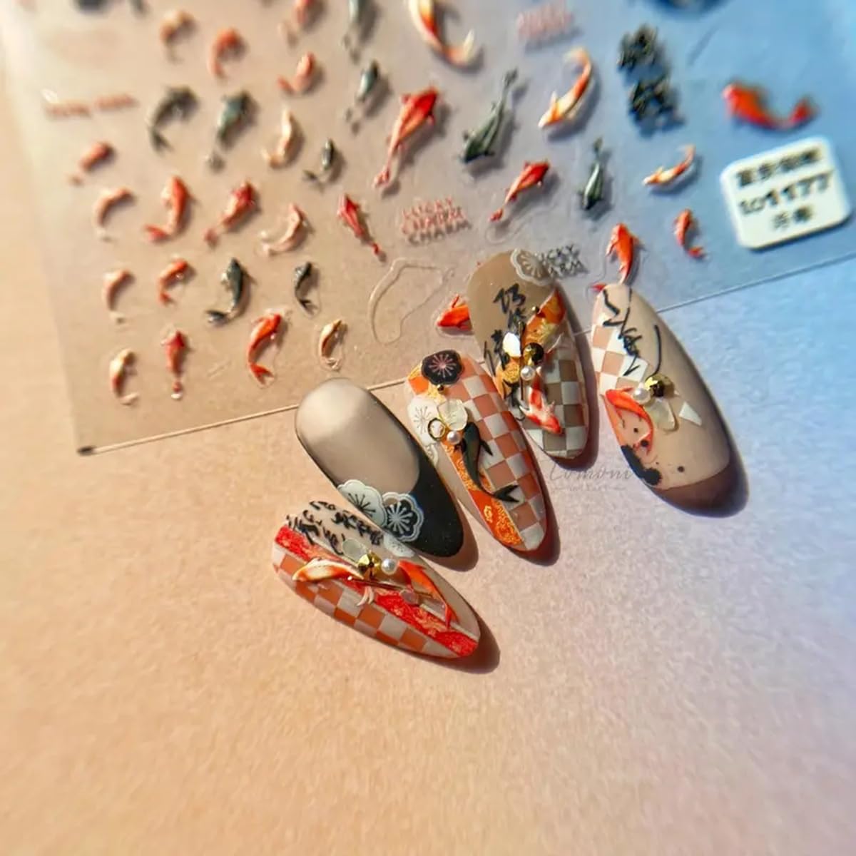 Red Koi Fish Nail Art Sticker Decals Lucky Goldfish 5D Embossed Nail Decals Self-Adhesive Chinese Style Nail Art Accessories Cut