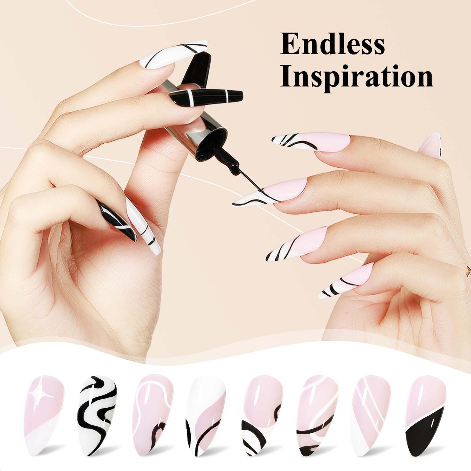 Mizhse Gel Liner Nail Art Polish Black And White Gel Painting For Nails Art, Swirl Line Nails Design Dotting Painting French Man