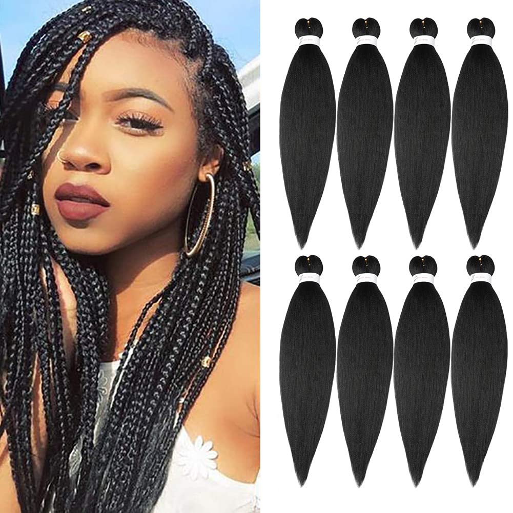 Pre Stretched Braiding Hair 26''-8 Packs Synthetic Braiding Hair Crochet Braids Hot Water Setting Professional Soft Yaki Straigh