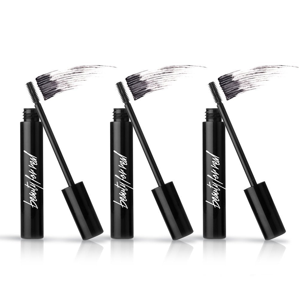 Beauty for Real Hi-Def Mascara, Just Black - Set of 3 - Defining & Volumizing Lash Definer - Humidity & Smudge Proof - Micro Bru