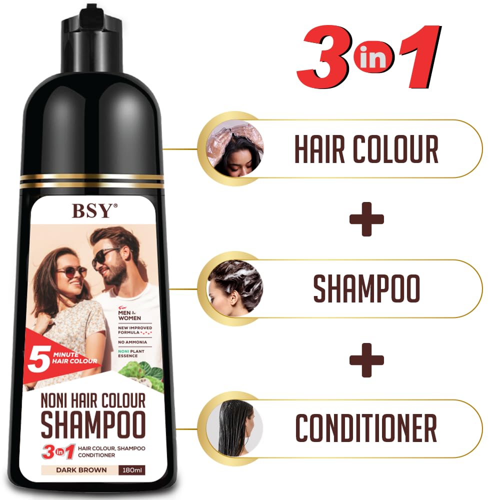 Bsy Noni Hair Color Shampoo - 6 Fl Oz - Pump Pack | No Ammonia | 3 In 1 - Hair Dye Shampoo, Conditioner For Women | Noni Fruit H