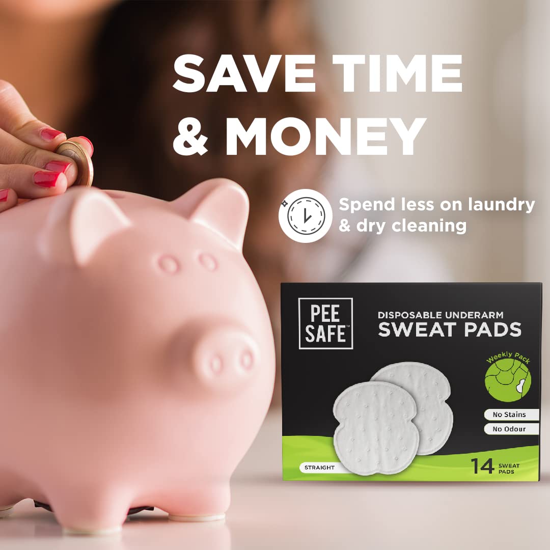 PEESAFE Disposable Underarm Sweat Pads - Straight(14 Pads) | Armpit Sweat Pads Women & Men | Sweat Wipes | Absorbs Sweat & Unple