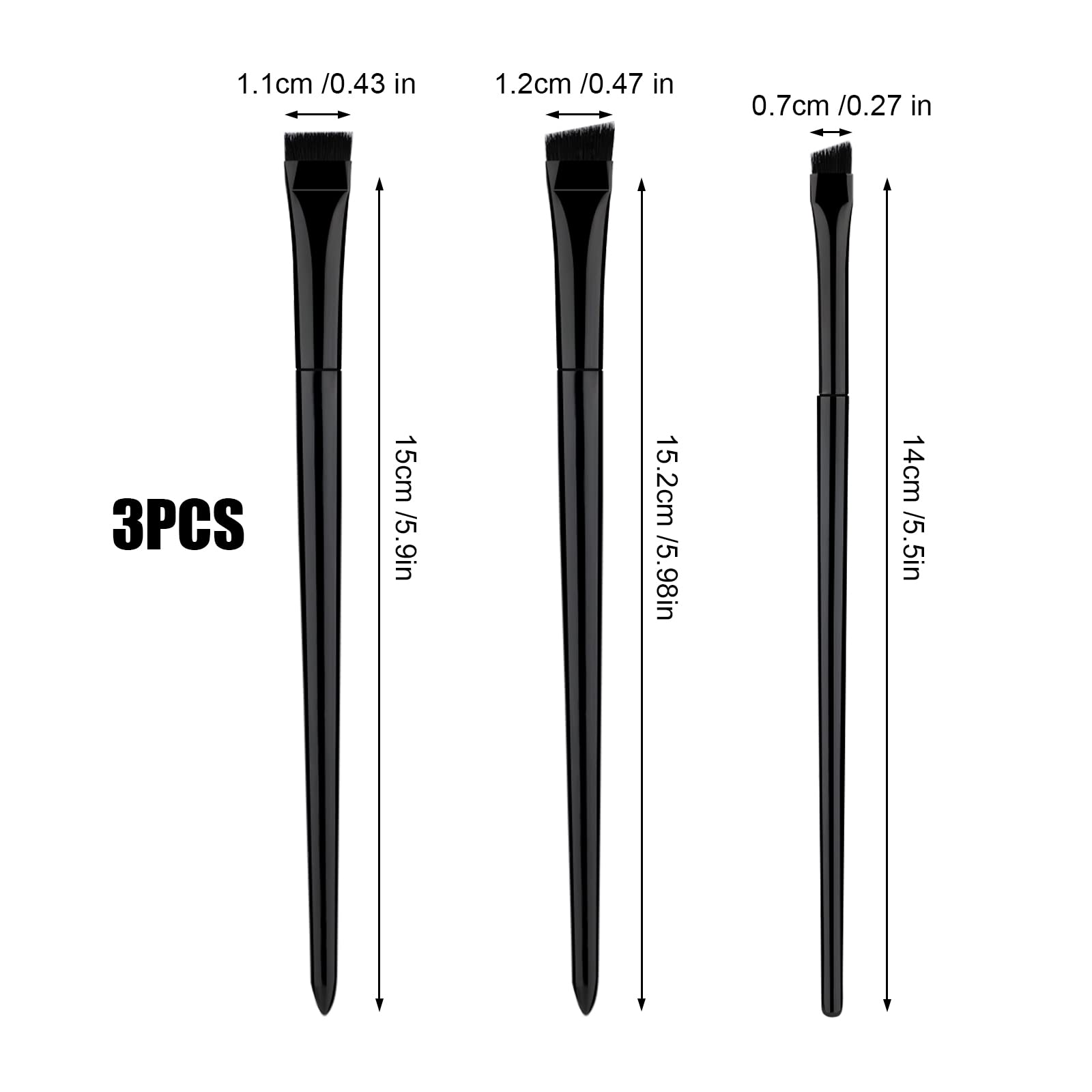 3pcs Eyeliner Brush Kit, Flat Thin Eyeliner Brush Beveled Eyebrow Brush Angled Brow Brush for Gel Liquid Eyelashes Eyebrows Eyel