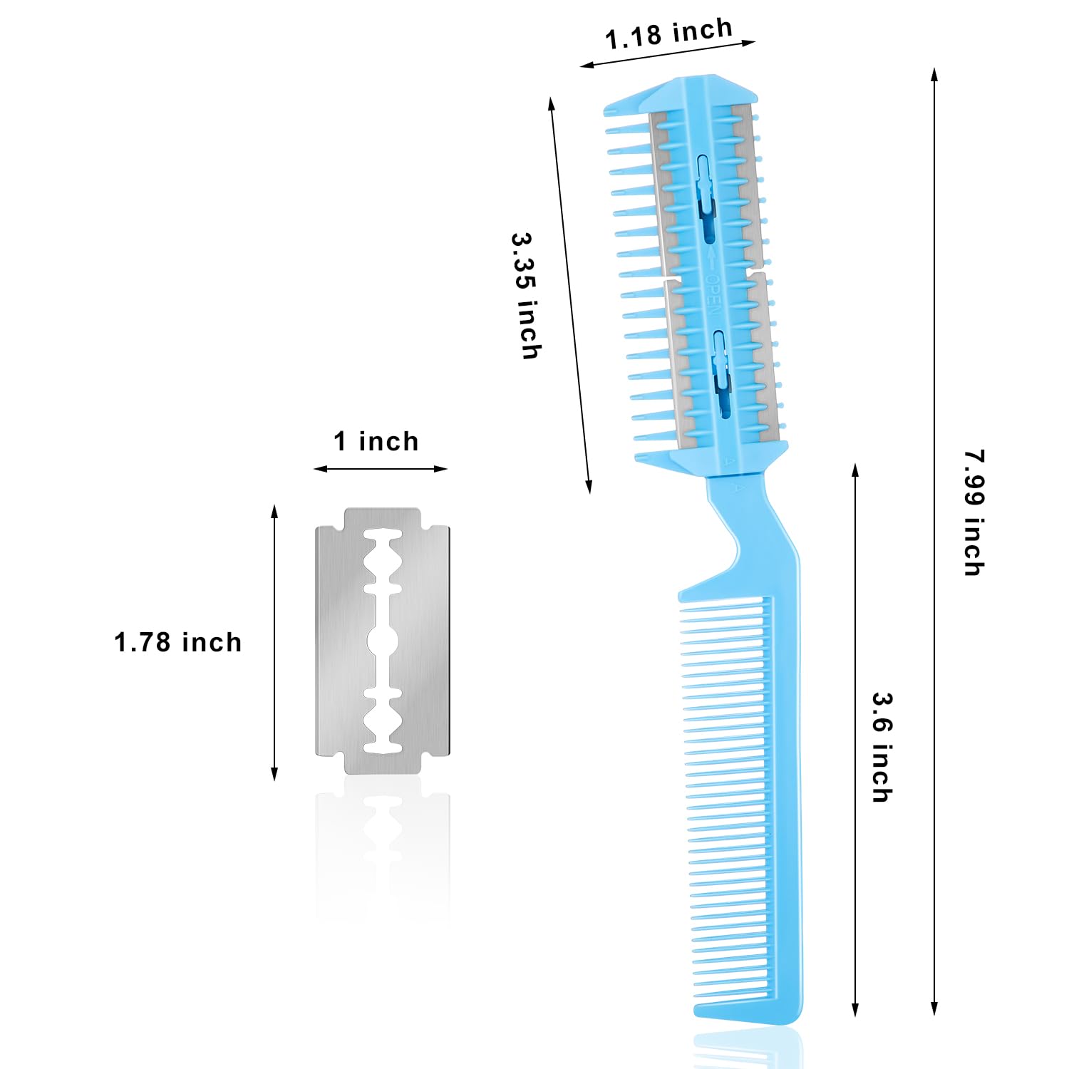 Maitys Hair Cutter Comb, 3 Pieces Razor Comb With 10 Pieces Razors, Hair Thinning Comb Slim Haircuts Cutting Tool (Blue, Pink, W