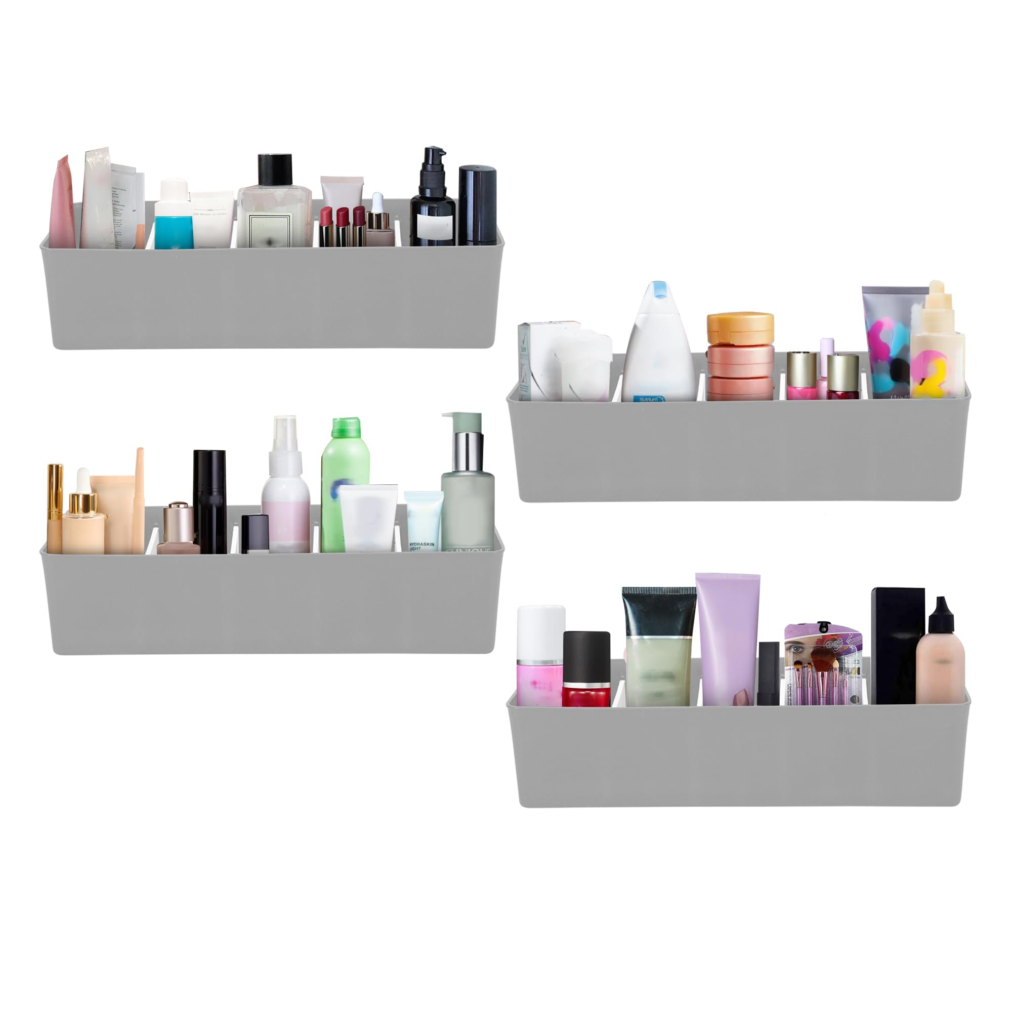 Velavie Makeup Storage Drawer Organiser, Set Of 4 (Grey)