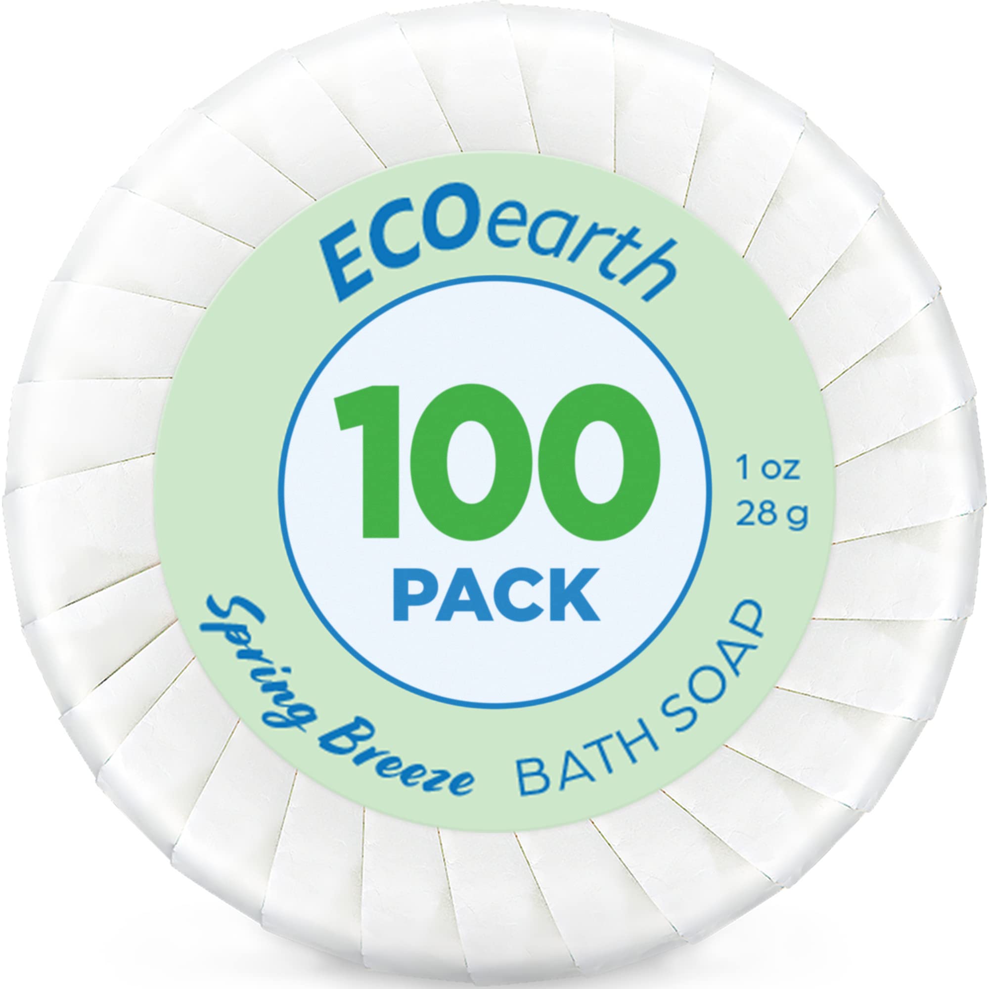 Ecoearth Hotel Soap Bars (Spring Breeze, 1 Oz, 100 Pack), Travel Size Luxury Bulk Amenities Bar Soap, Small Individually Wrapped