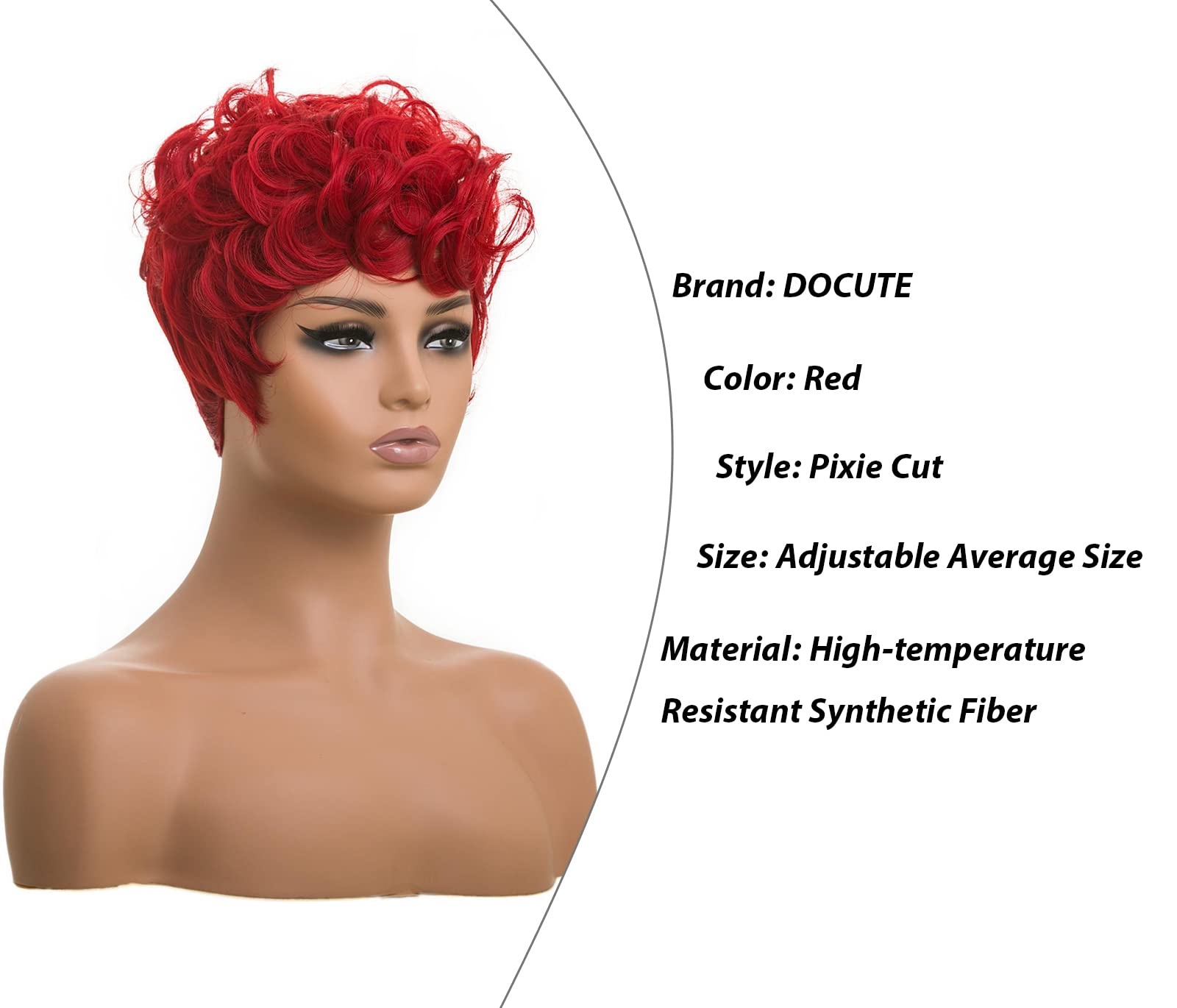 Docute Red Pixie Cut Wigs For Black Women Short Hair, Red Short Fluffy Pixie Cut Wigs Natural Red Wavy Synthetic Wigs For Black