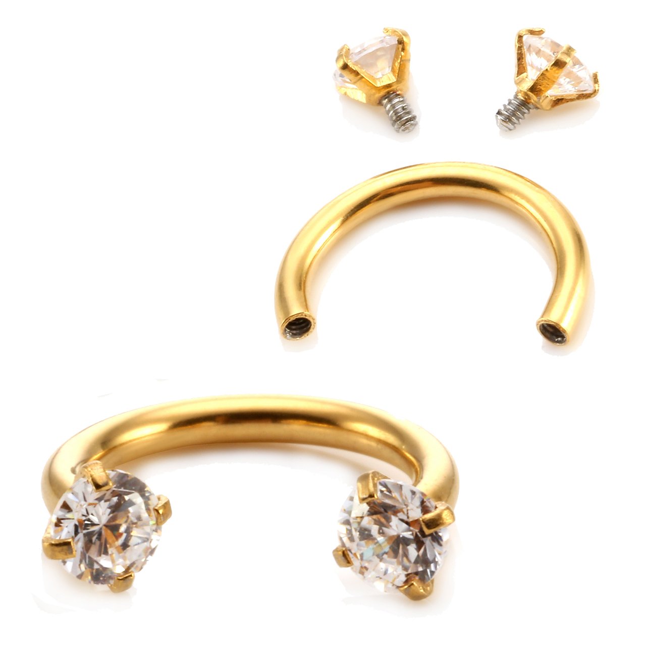 Jovivi 2pc 16G Stainless Steel Cubic Zirconia Horseshoe Multi-functional Lip/Nose/Nipple/Eyebrow Captive Hoop Ring Barbell Tragu